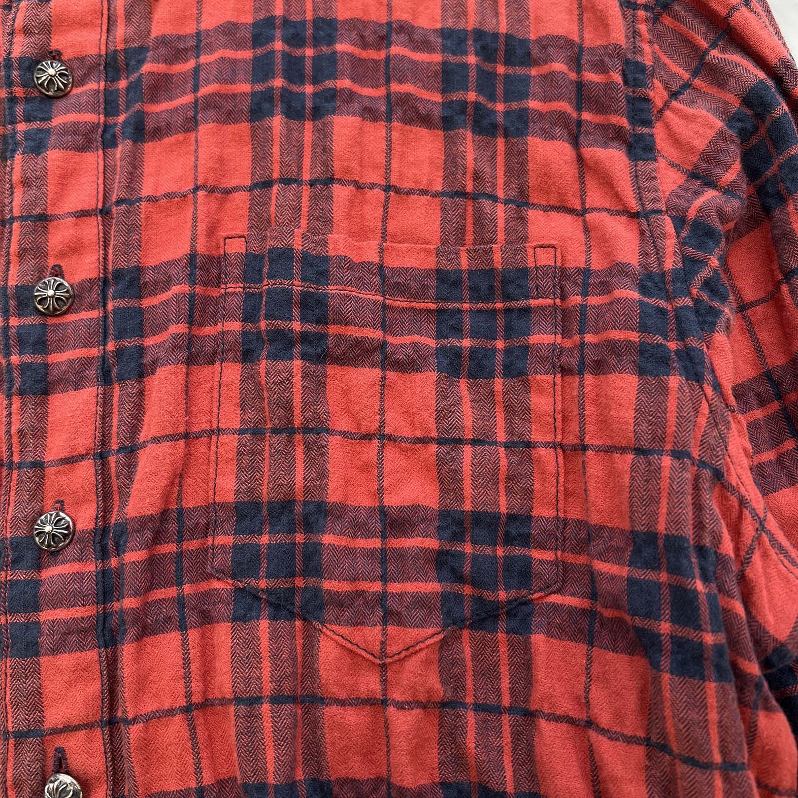 CHROME HEARTS Cross Ball Button Leather Cross Patch Check Shirt Size M クロムハーツ クロスボールボタン レザークロスパッチ チェックシャツ サイズM