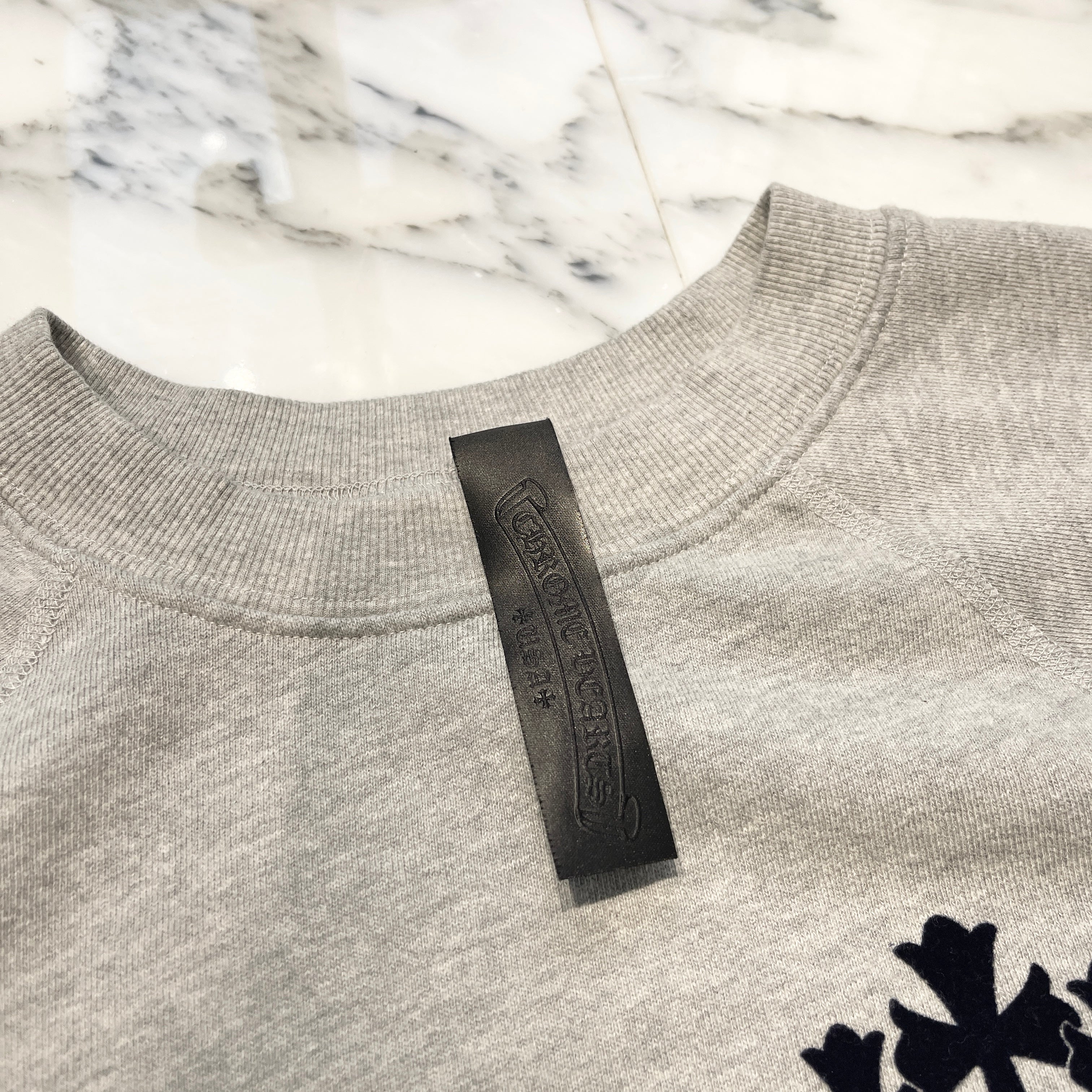 CHROME HEARTS Y NOT Cemetery Cross Flock Print Sweat Shirt Size L クロムハーツ ワイノット セメタリークロス フロッキープリント スウェットシャツ サイズL