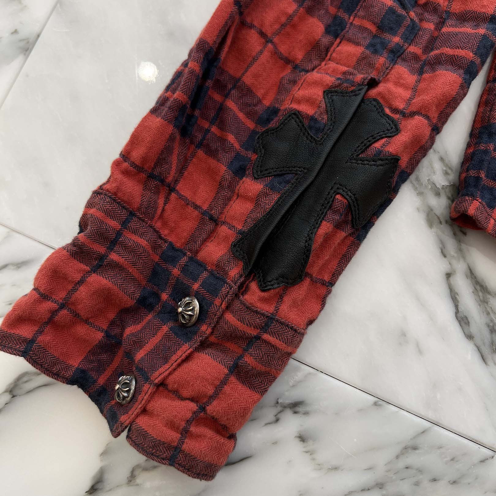 CHROME HEARTS Cross Ball Button Leather Cross Patch Check Shirt Size M クロムハーツ クロスボールボタン レザークロスパッチ チェックシャツ サイズM