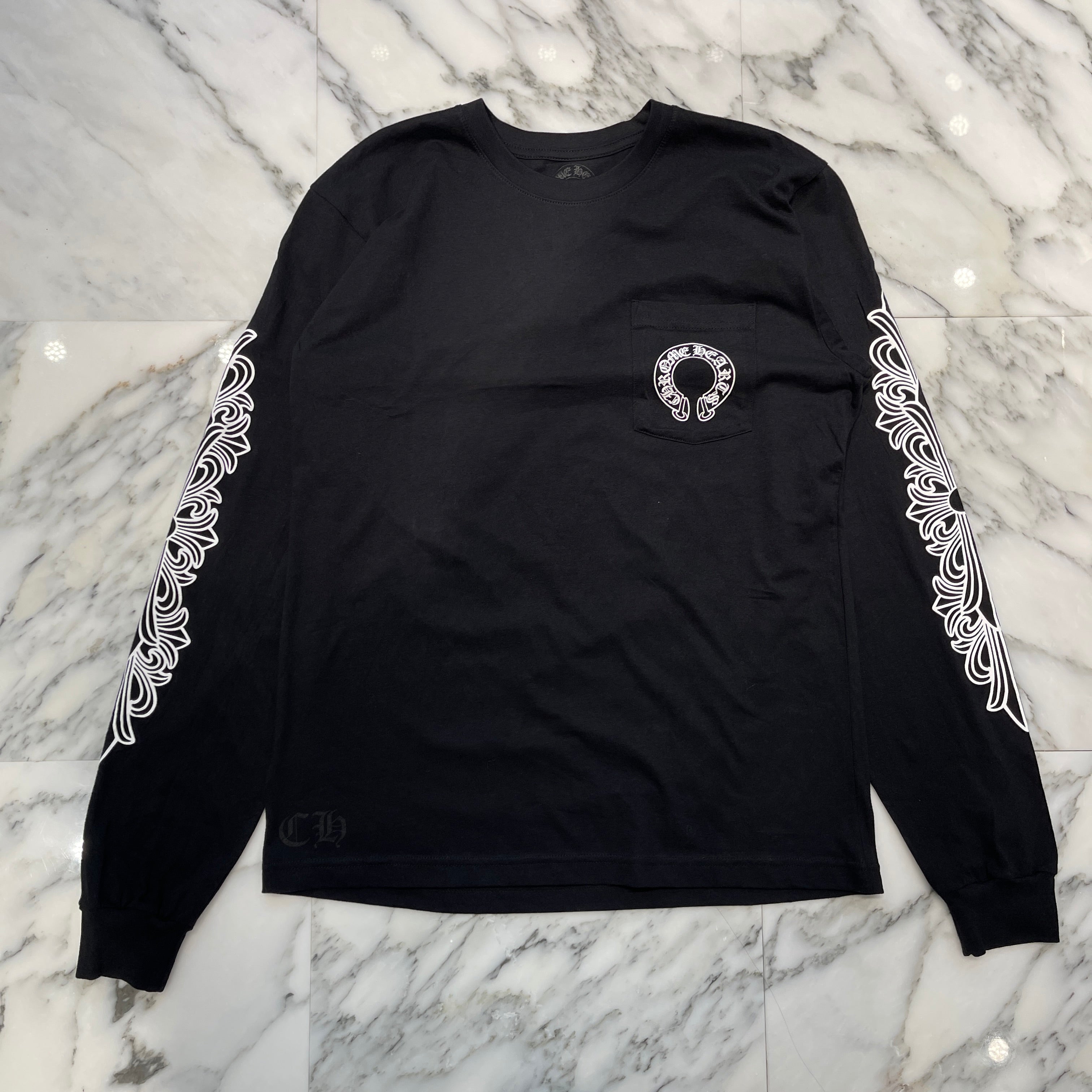 CHROME HEARTS Floral Cross Horseshoe Long Sleeve Tee Size L クロムハーツ フローラルクロス ホースシューロングスリーブTシャツ サイズL