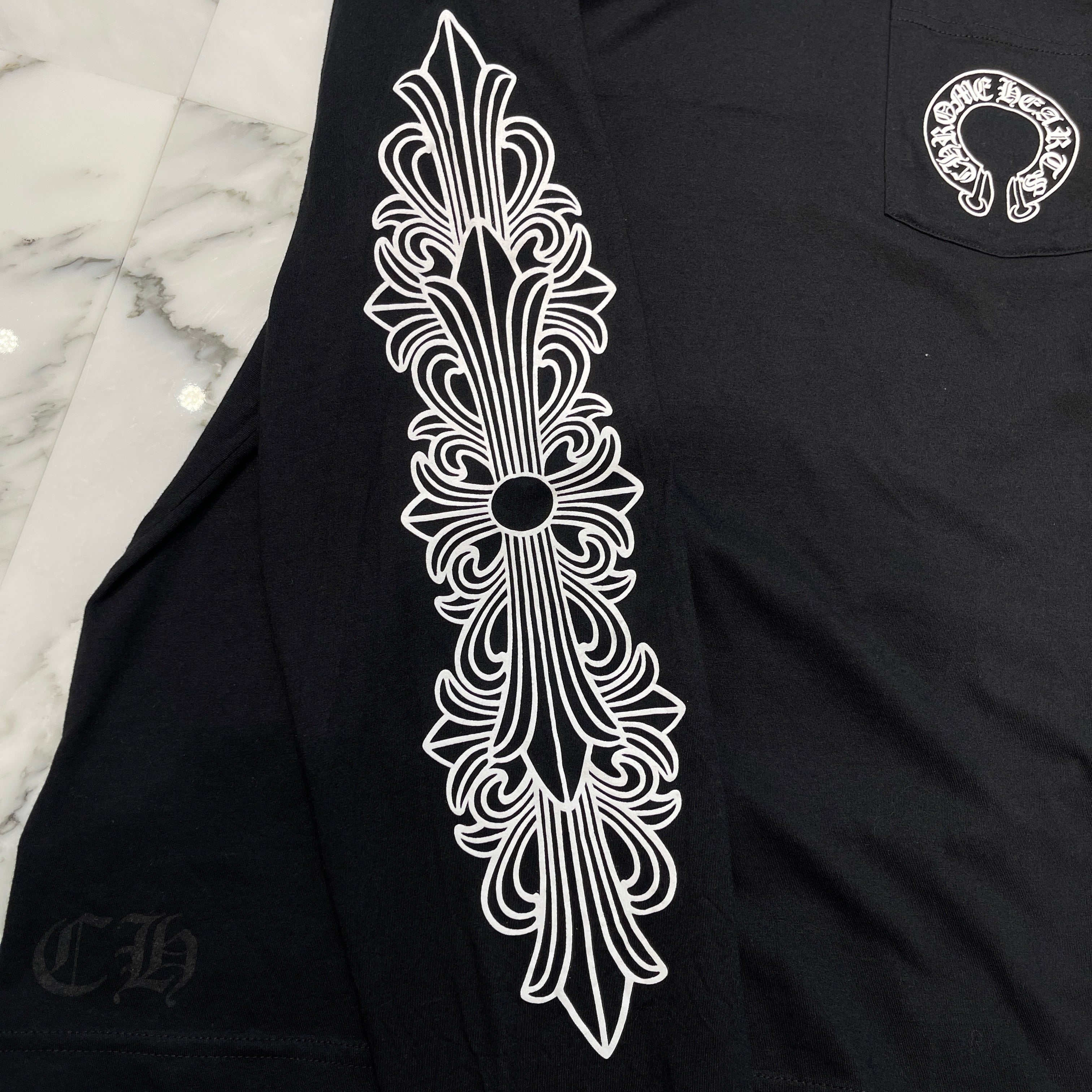 CHROME HEARTS Floral Cross Horseshoe Long Sleeve Tee Size L クロムハーツ フローラルクロス ホースシューロングスリーブTシャツ サイズL