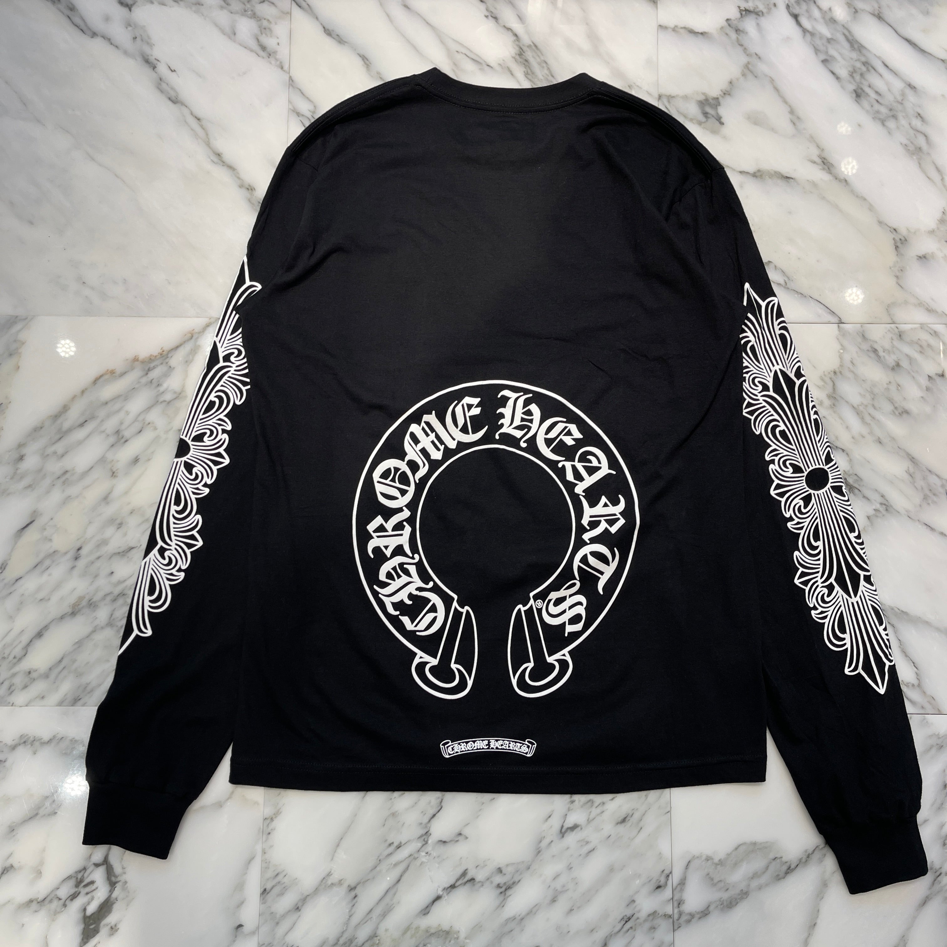 CHROME HEARTS Floral Cross Horseshoe Long Sleeve Tee Size L クロムハーツ フローラルクロス ホースシューロングスリーブTシャツ サイズL