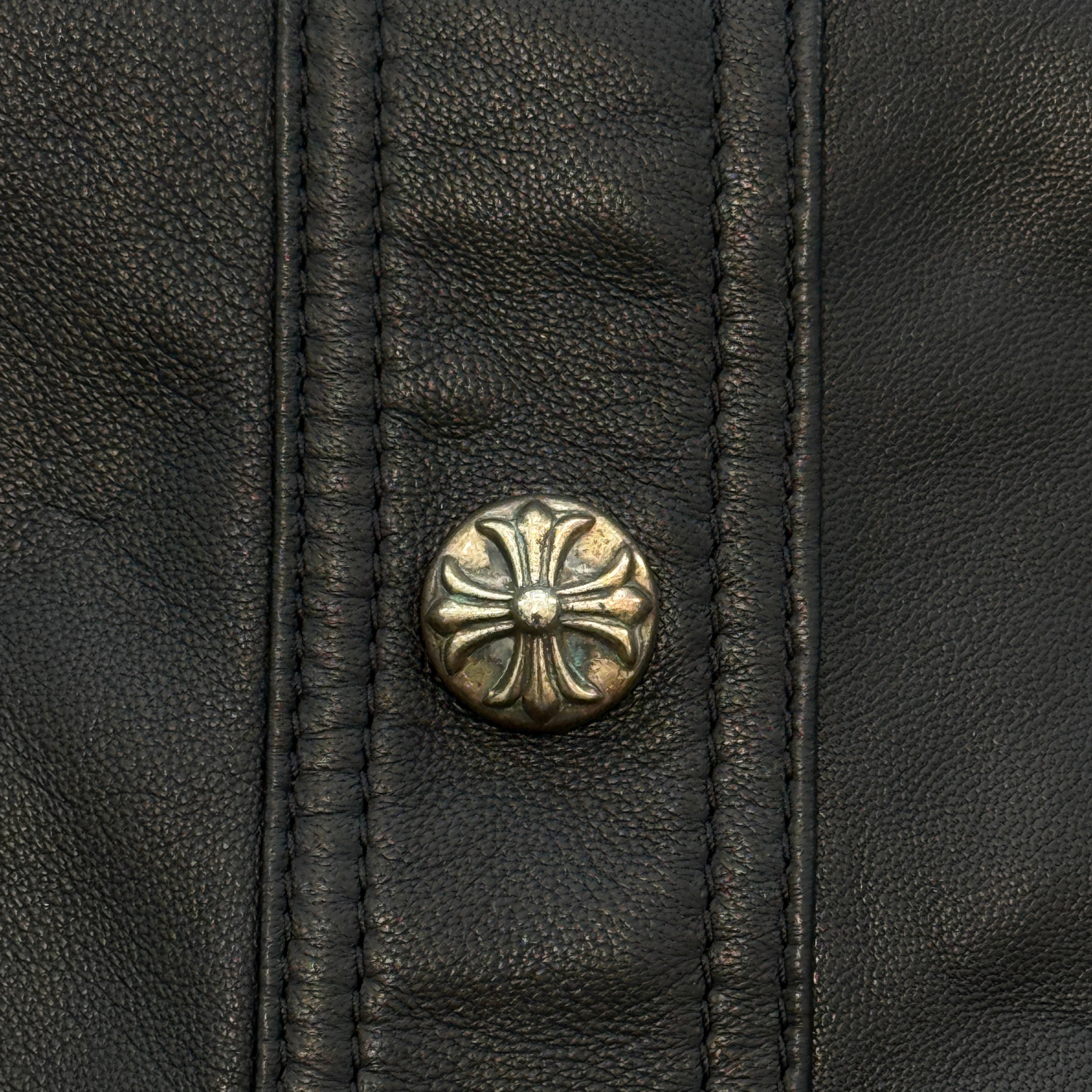 CHROME HEARTS CH Plus Cross Ball Button Sheep Skin Soft Leather Shirt Jacket Size XS クロムハーツ CHプラス クロスボールボタン シープスキン ソフトレザー シャツジャケット サイズXS