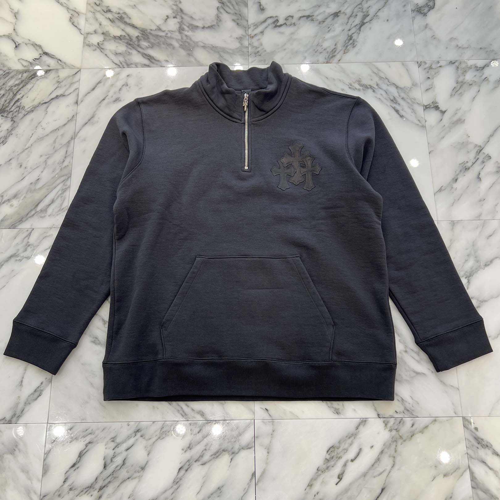 CHROME HEARTS Y NOT Cemetery Cross Patch Half Zip Sweat Shirt Size