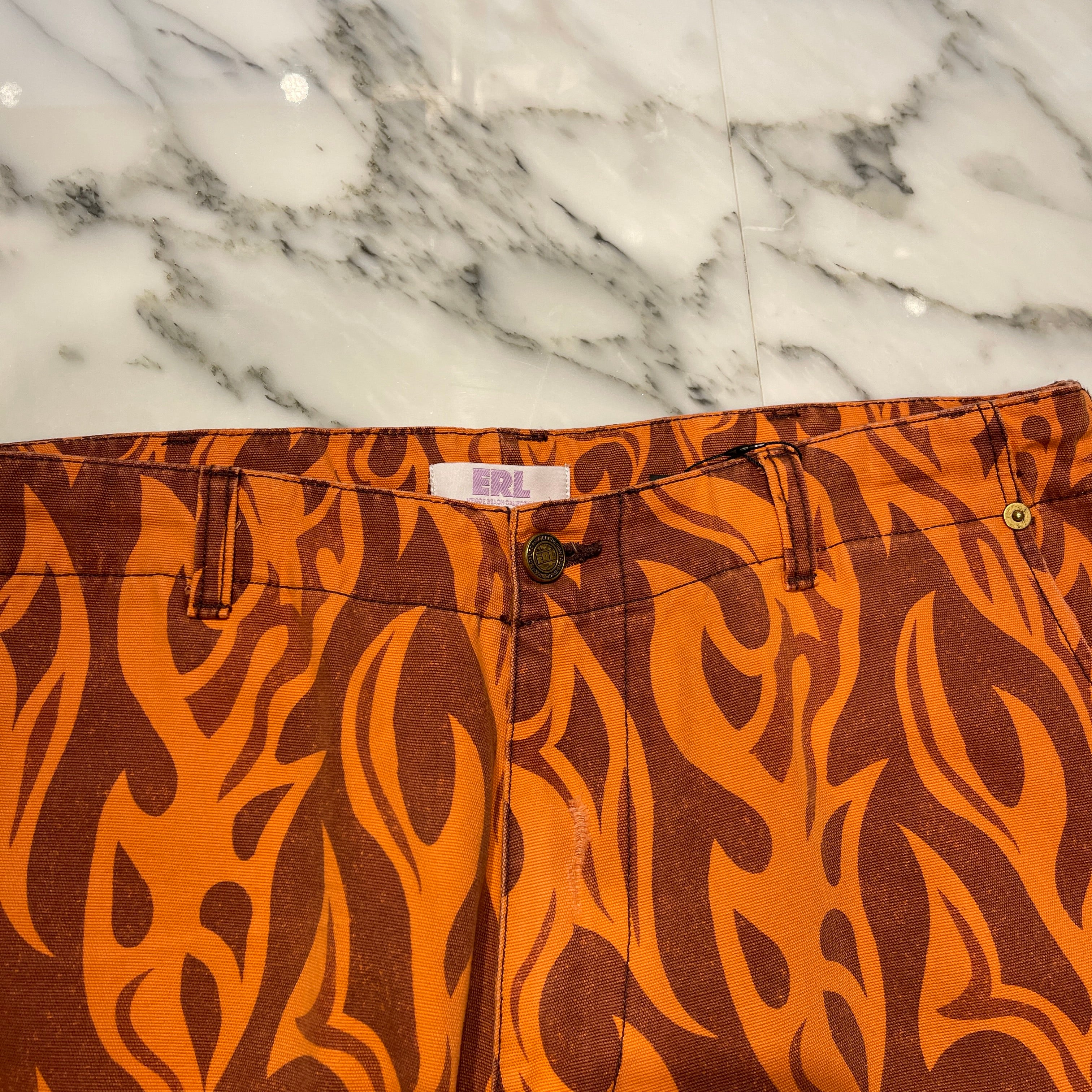 ERL 2024SS Mid Rise Flame Print Cargo Pants 241260F087001 Size M イーアールエル ミッドライズ フレームプリント カーゴパンツ サイズM