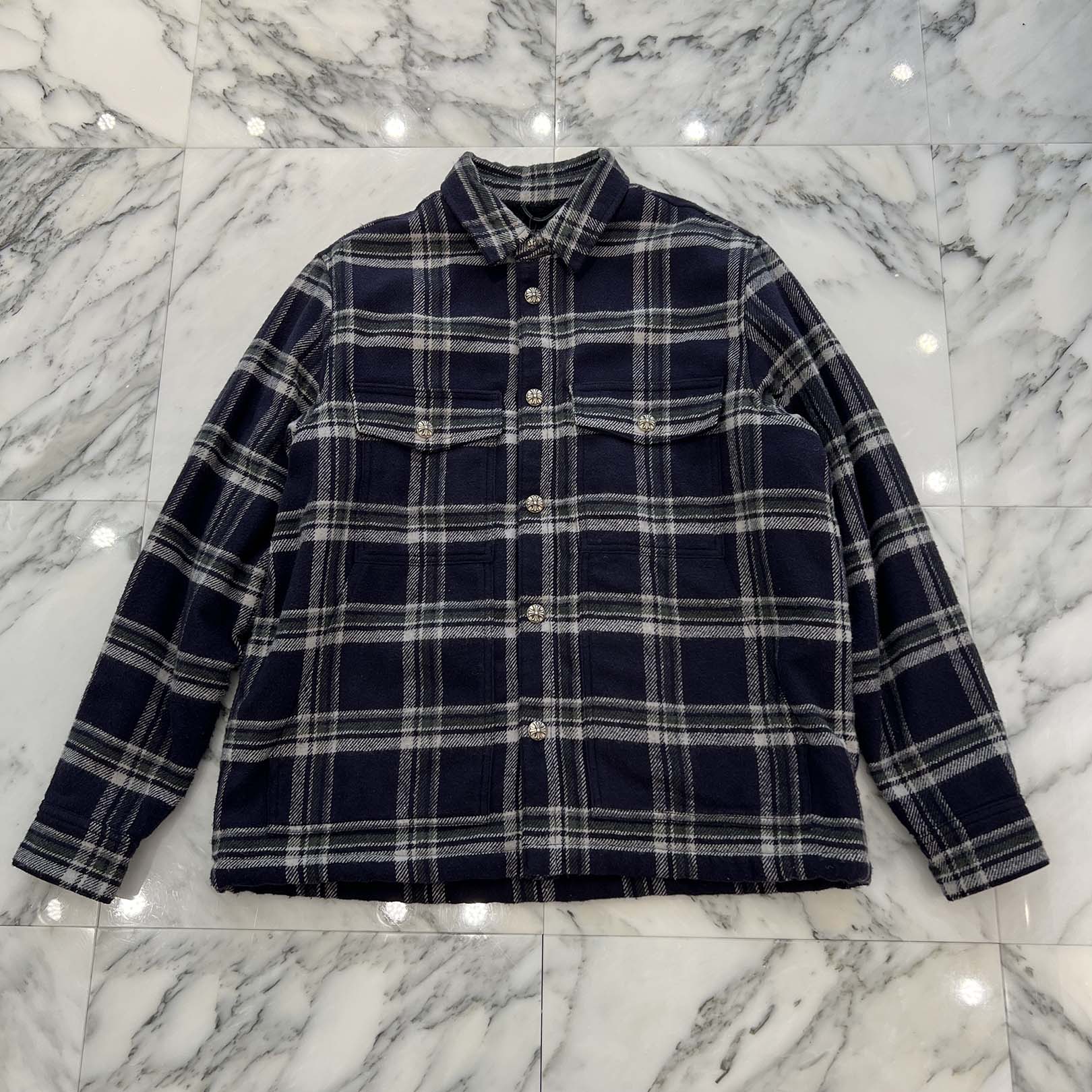 CHROME HEARTS Y NOT Fleece Boa Check Shirt Jacket Size M クロムハーツ ワイノット フリース 裏地ボア チェックシャツ ジャケット サイズM