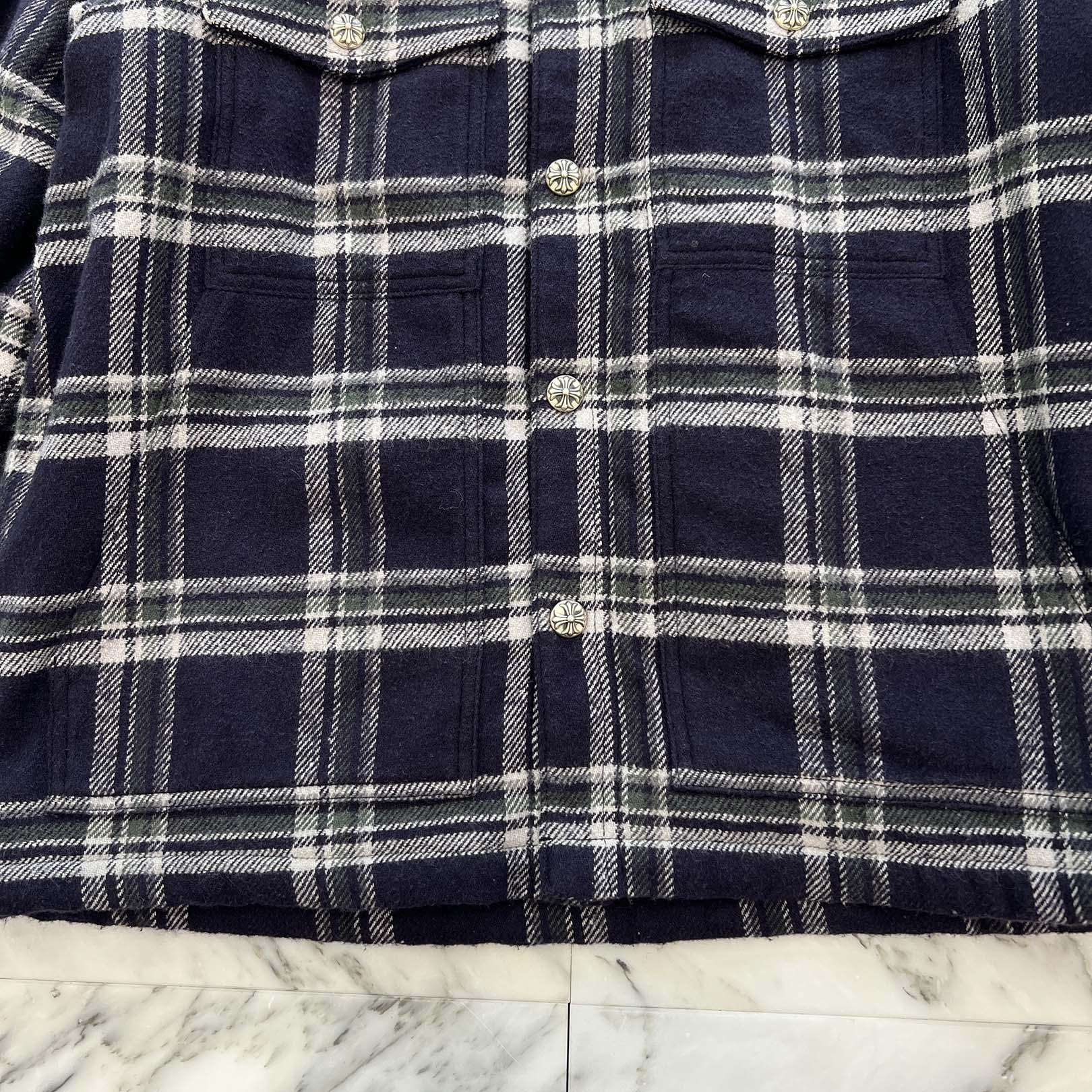 CHROME HEARTS Y NOT Fleece Boa Check Shirt Jacket Size M クロムハーツ ワイノット フリース 裏地ボア チェックシャツ ジャケット サイズM