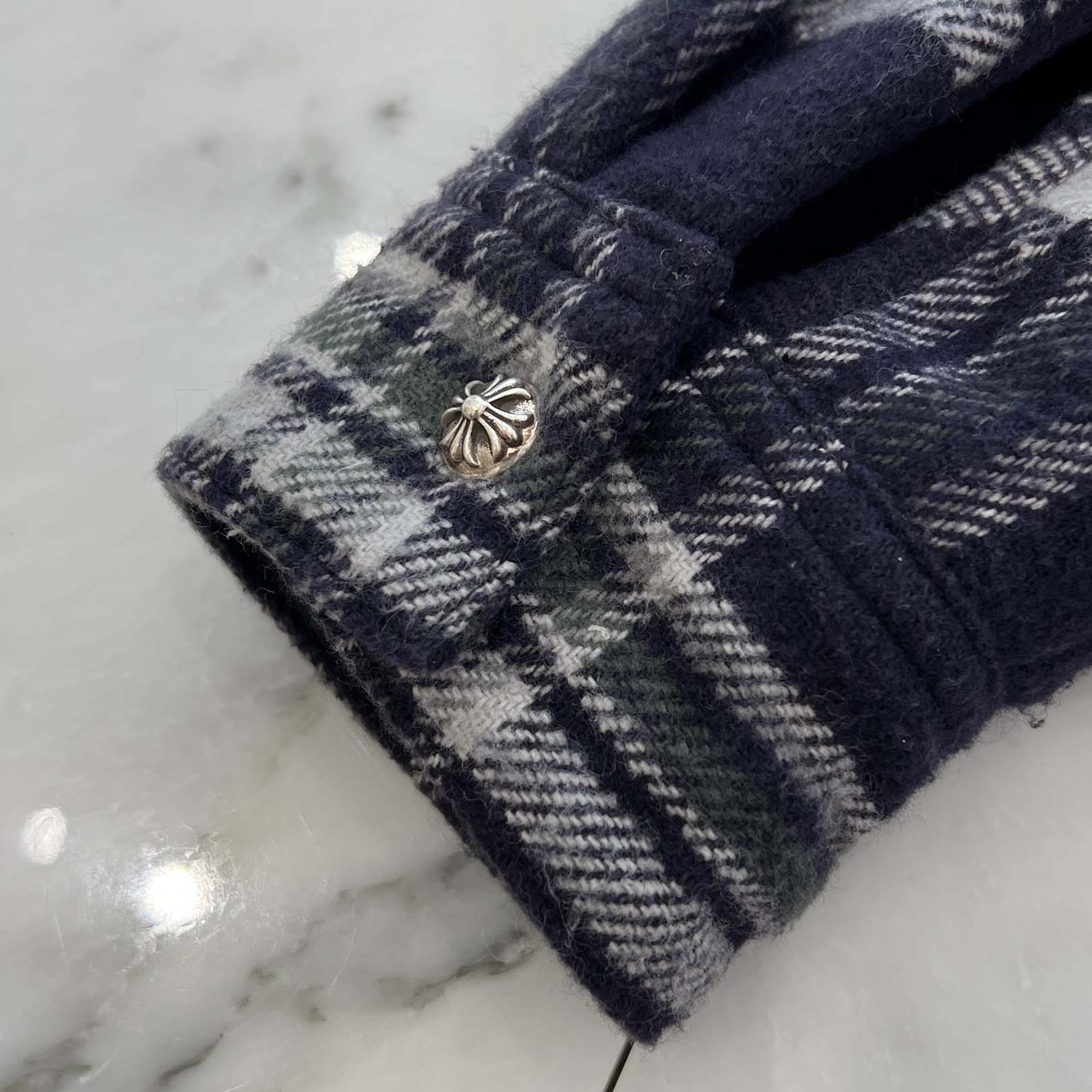 CHROME HEARTS Y NOT Fleece Boa Check Shirt Jacket Size M クロムハーツ ワイノット フリース 裏地ボア チェックシャツ ジャケット サイズM