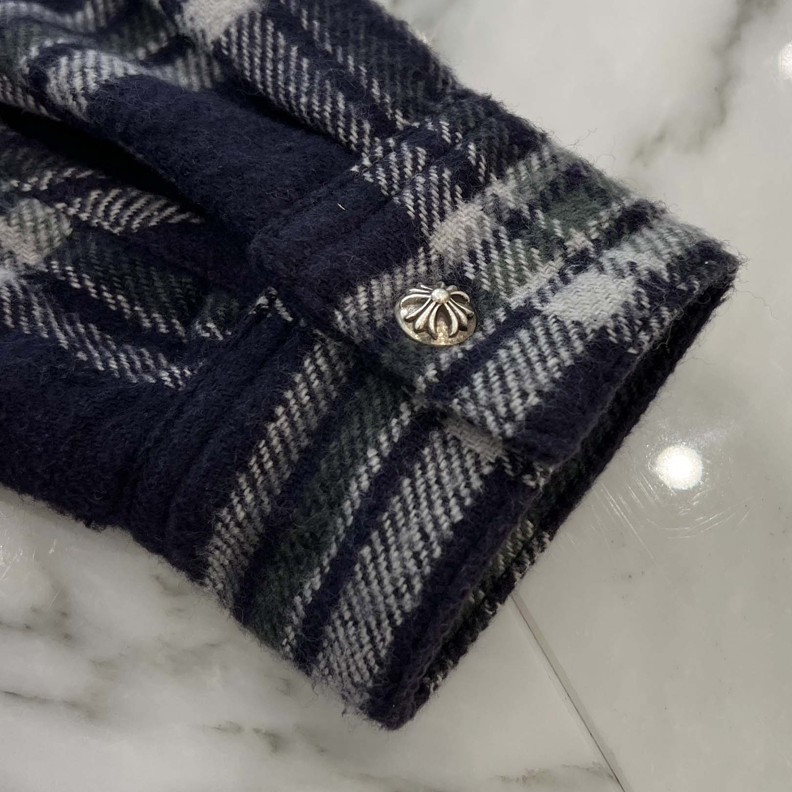 CHROME HEARTS Y NOT Fleece Boa Check Shirt Jacket Size M クロムハーツ ワイノット フリース 裏地ボア チェックシャツ ジャケット サイズM