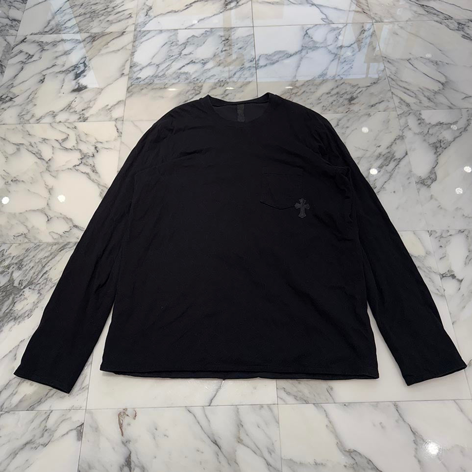 CHROME HEARTS Y NOT 1 Cross Leather Patch Quilting Long Sleeve Tee