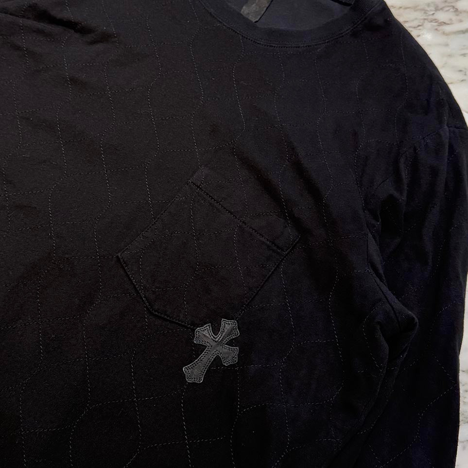 CHROME HEARTS Y NOT 1 Cross Leather Patch Quilting Long Sleeve Tee Size XXL クロムハーツ ワイノット 1クロスレザーパッチ キルティング ロングスリーブTシャツ サイズXXL