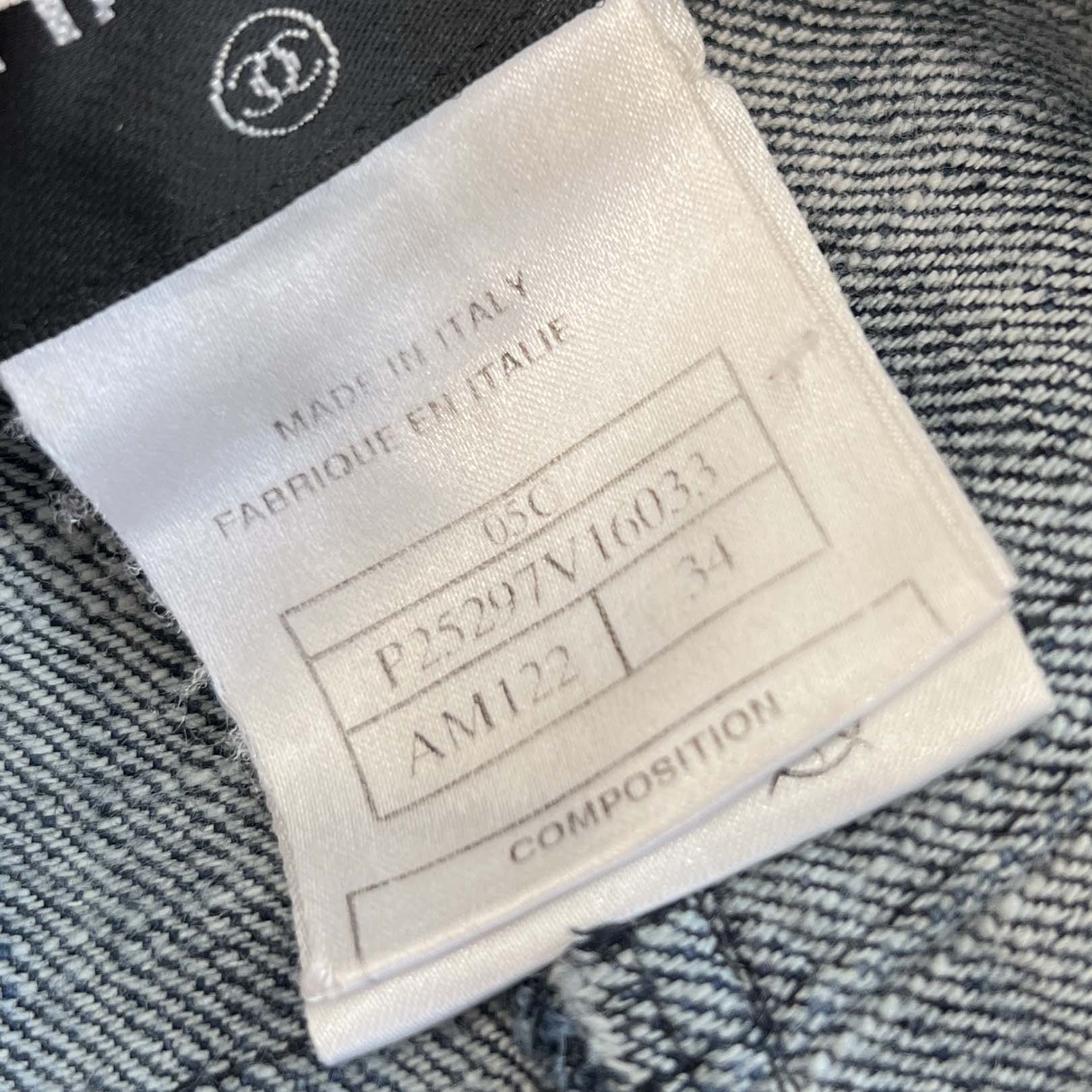 CHANEL Coco Button Pearl Rhinestone Denim Pants P25297 Size 34 シャネル ココボタン パールラインストーンデニムパンツ サイズ34