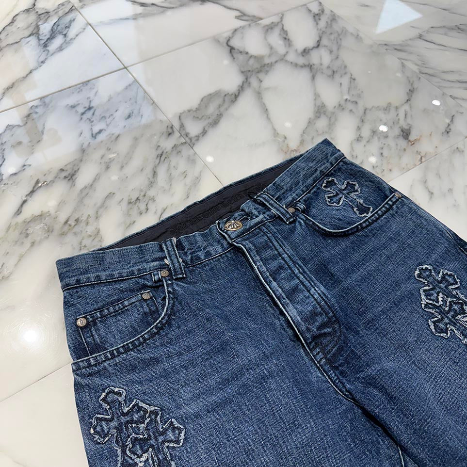 CHROME HEARTS Cross Ball Button Denim Cross patch Denim Pants Size 32 クロムハーツ クロスボールボタン デニムクロスパッチ デニムパンツ サイズ32