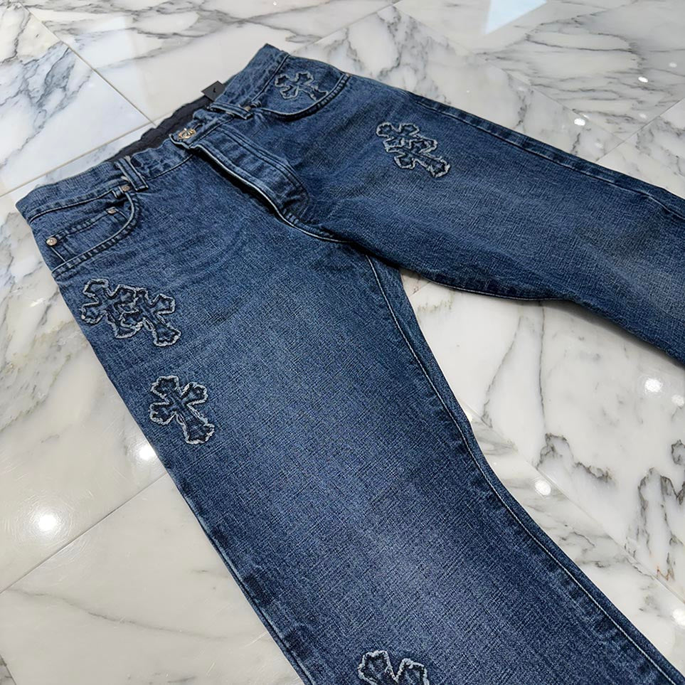 CHROME HEARTS Cross Ball Button Denim Cross patch Denim Pants Size 32 クロムハーツ クロスボールボタン デニムクロスパッチ デニムパンツ サイズ32