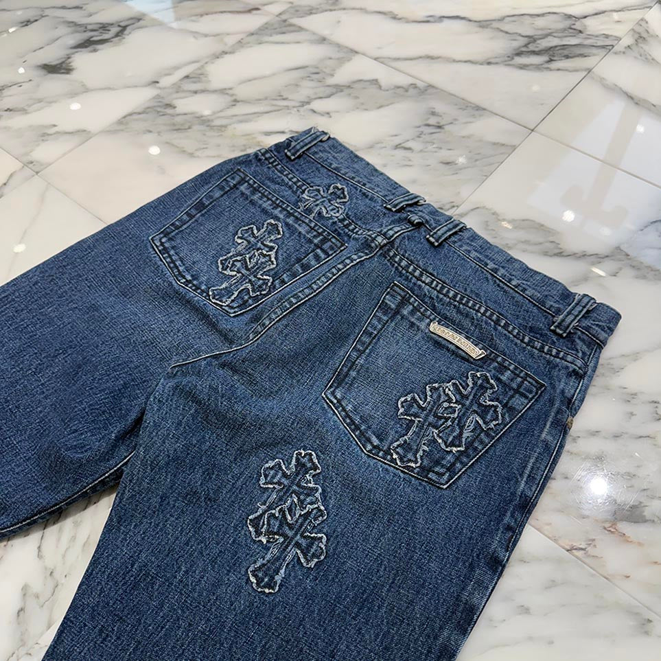 CHROME HEARTS Cross Ball Button Denim Cross patch Denim Pants Size 32 クロムハーツ クロスボールボタン デニムクロスパッチ デニムパンツ サイズ32