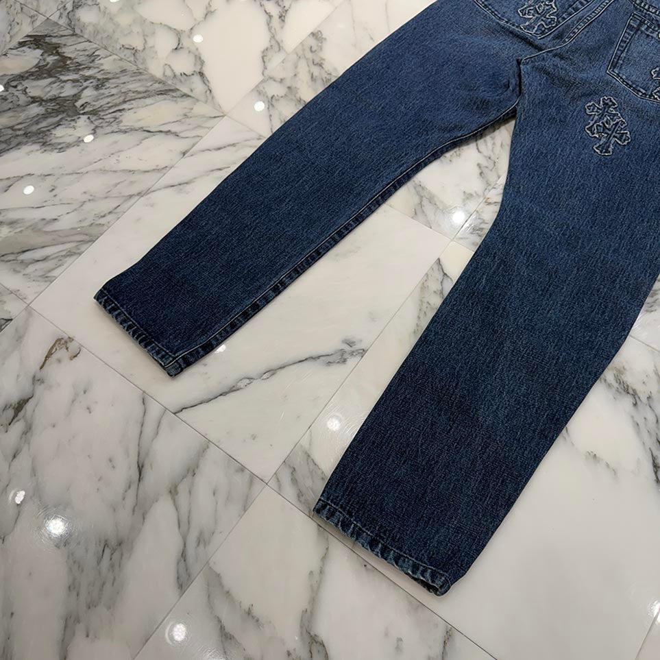 CHROME HEARTS Cross Ball Button Denim Cross patch Denim Pants Size 32 クロムハーツ クロスボールボタン デニムクロスパッチ デニムパンツ サイズ32