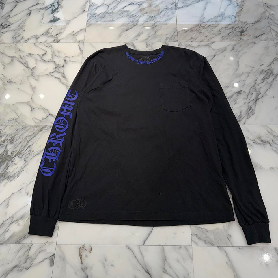 CHROME HEARTS 2024AW Old English Neck Logo Neon Blue Long Sleeve Tee Size L クロムハーツ オールドイングリッシュネックロゴネオンブルーロングスリーブTシャツ サイズL