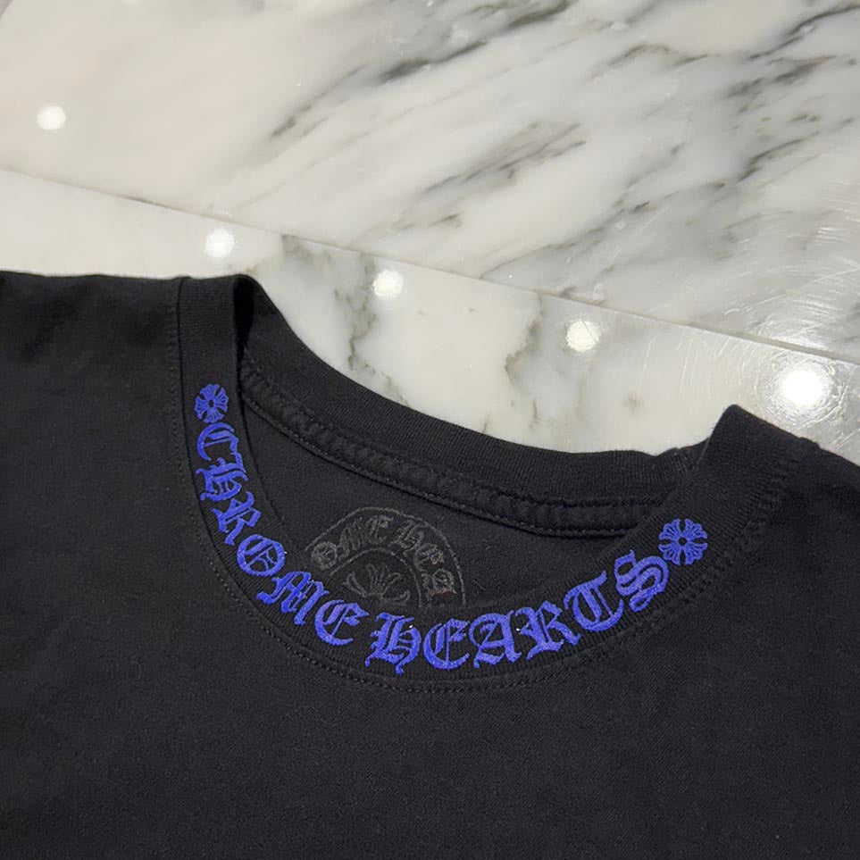 CHROME HEARTS 2024AW Old English Neck Logo Neon Blue Long Sleeve Tee Size L クロムハーツ オールドイングリッシュネックロゴネオンブルーロングスリーブTシャツ サイズL