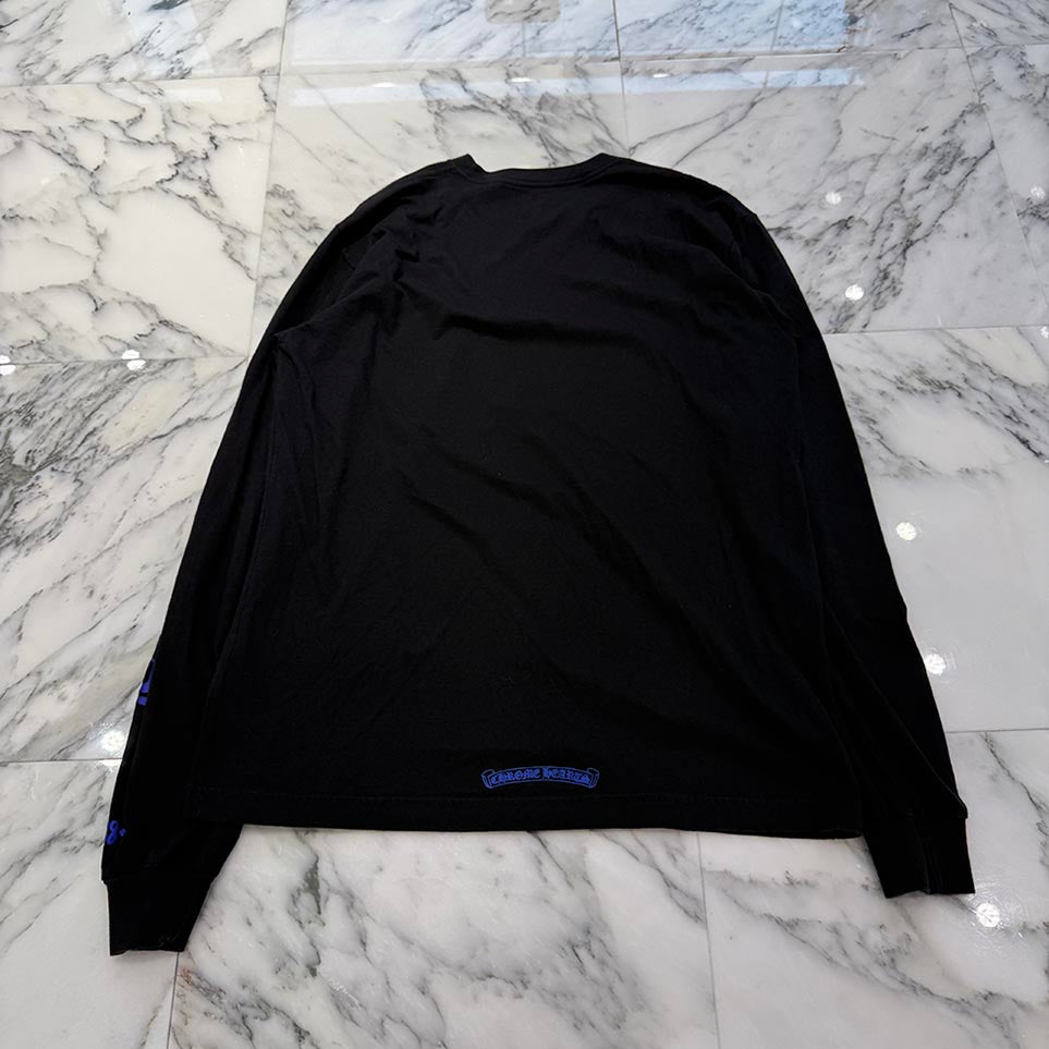 CHROME HEARTS 2024AW Old English Neck Logo Neon Blue Long Sleeve Tee Size L クロムハーツ オールドイングリッシュネックロゴネオンブルーロングスリーブTシャツ サイズL