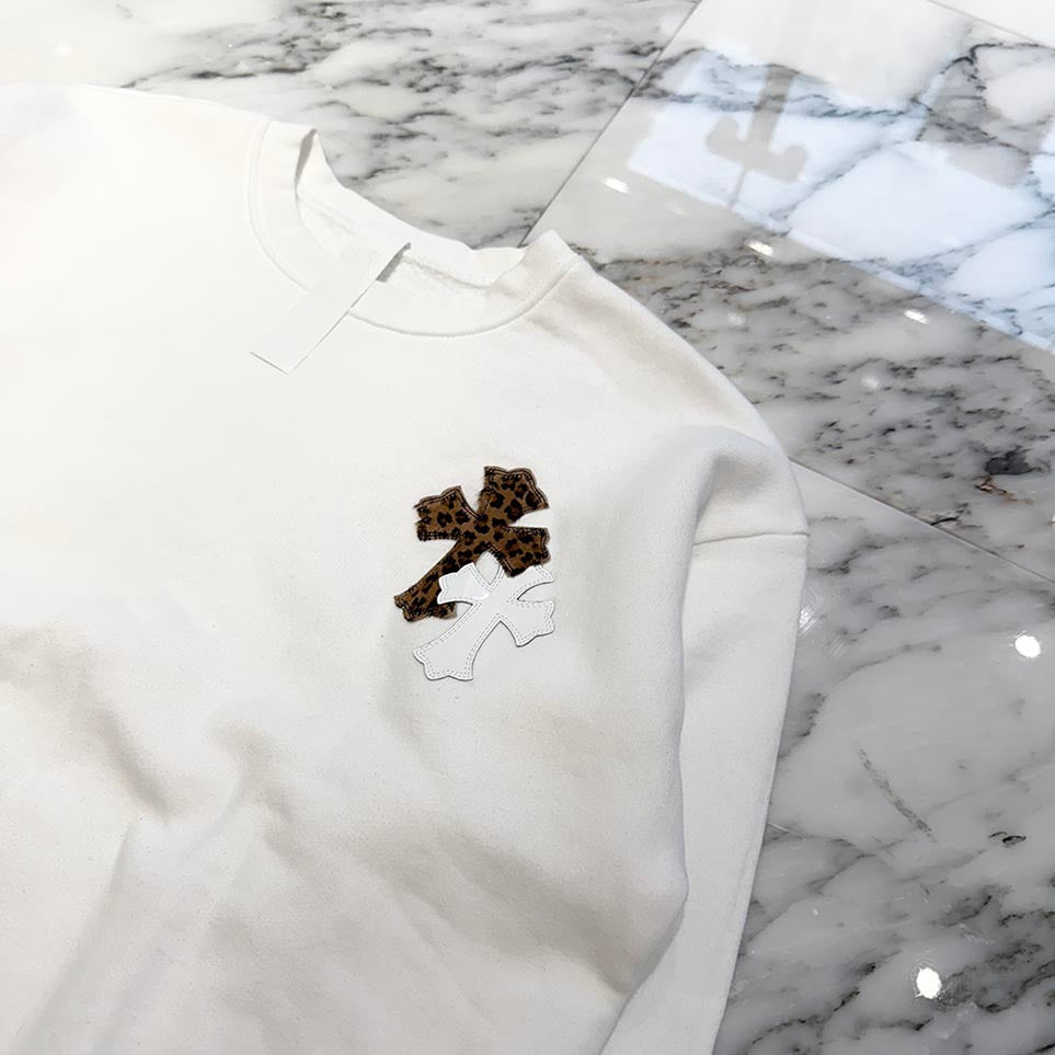 CHROME HEARTS Y NOT Multi Leather Cross Patch Sweatshirt Size M クロムハーツ ワイノット マルチレザークロスパッチ スウェットシャツ サイズM