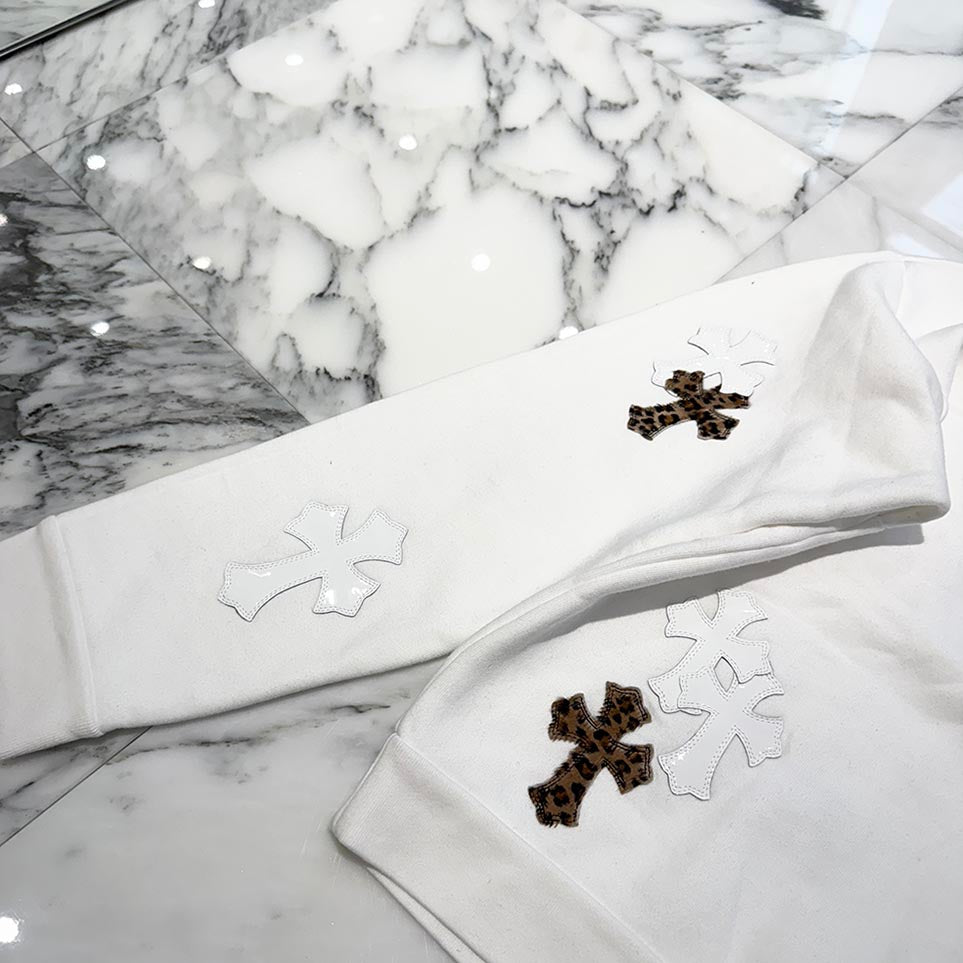 CHROME HEARTS Y NOT Multi Leather Cross Patch Sweatshirt Size M