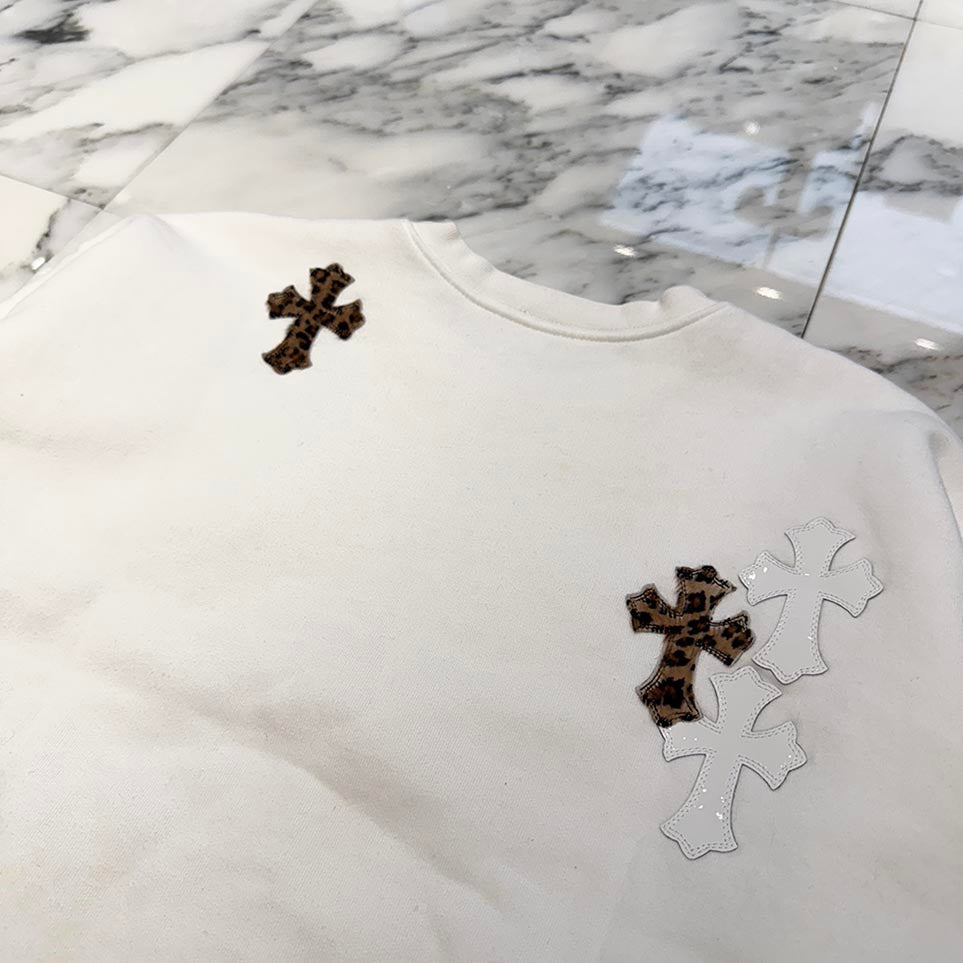 CHROME HEARTS Y NOT Multi Leather Cross Patch Sweatshirt Size M