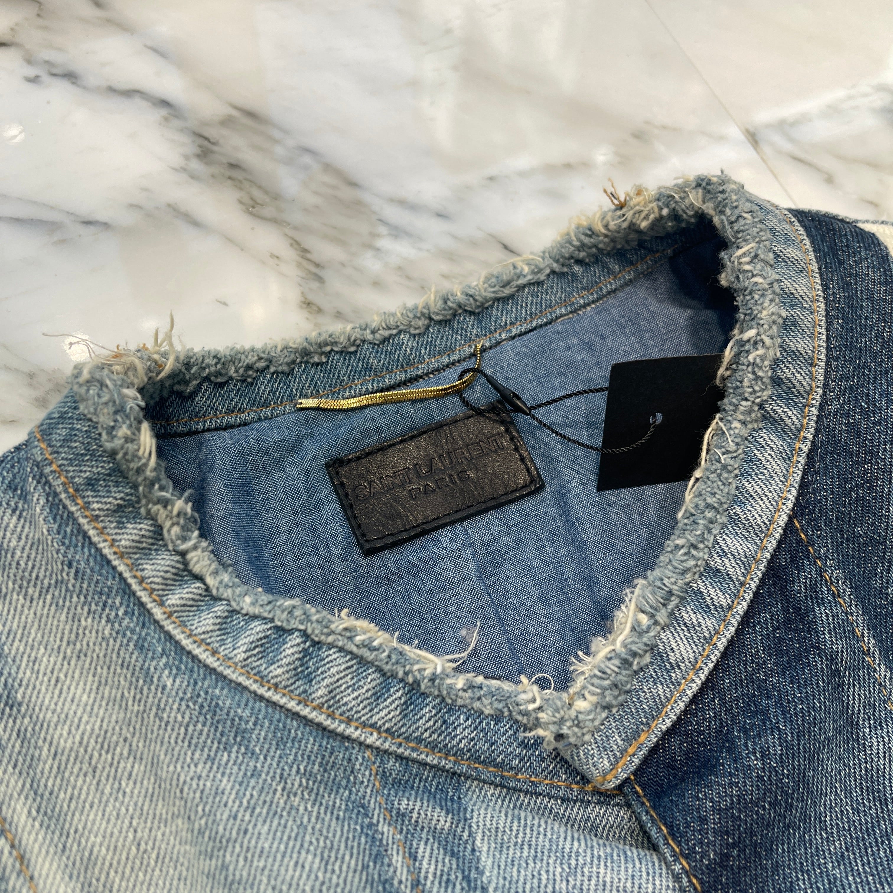 SAINT LAURENT PARIS 2016SS Patch Work Denim Vest Jacket 421293 Y372L Size XS サンローランパリ パッチワーク デニムベスト ジャケット サイズXS