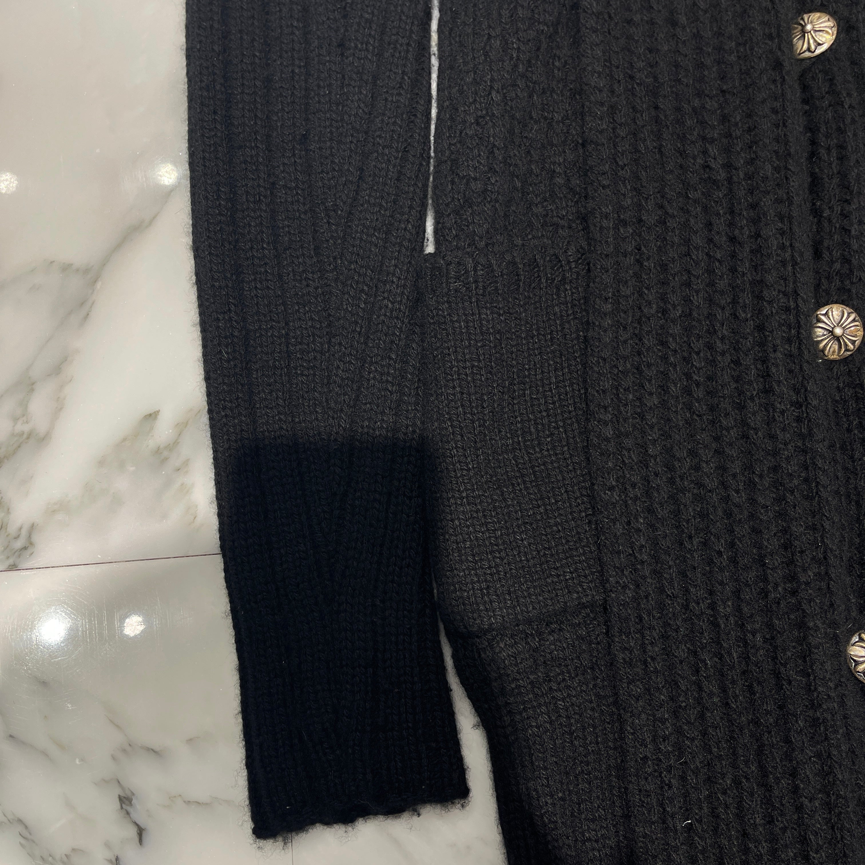 CHROME HEARTS Cashmere Long Cross Leather Patch Cardigan Size L クロムハーツ カシミヤ ロング クロレザーパッチ カーディガン サイズL