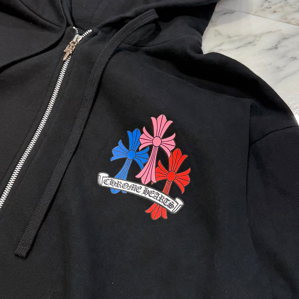 CHROME HEARTS 2022SS MLTCOL CEM CRS Zip Up Hoodie Size XL クロムハーツ マルチカラー セメタリークロス ジップアップフーディ サイズXL