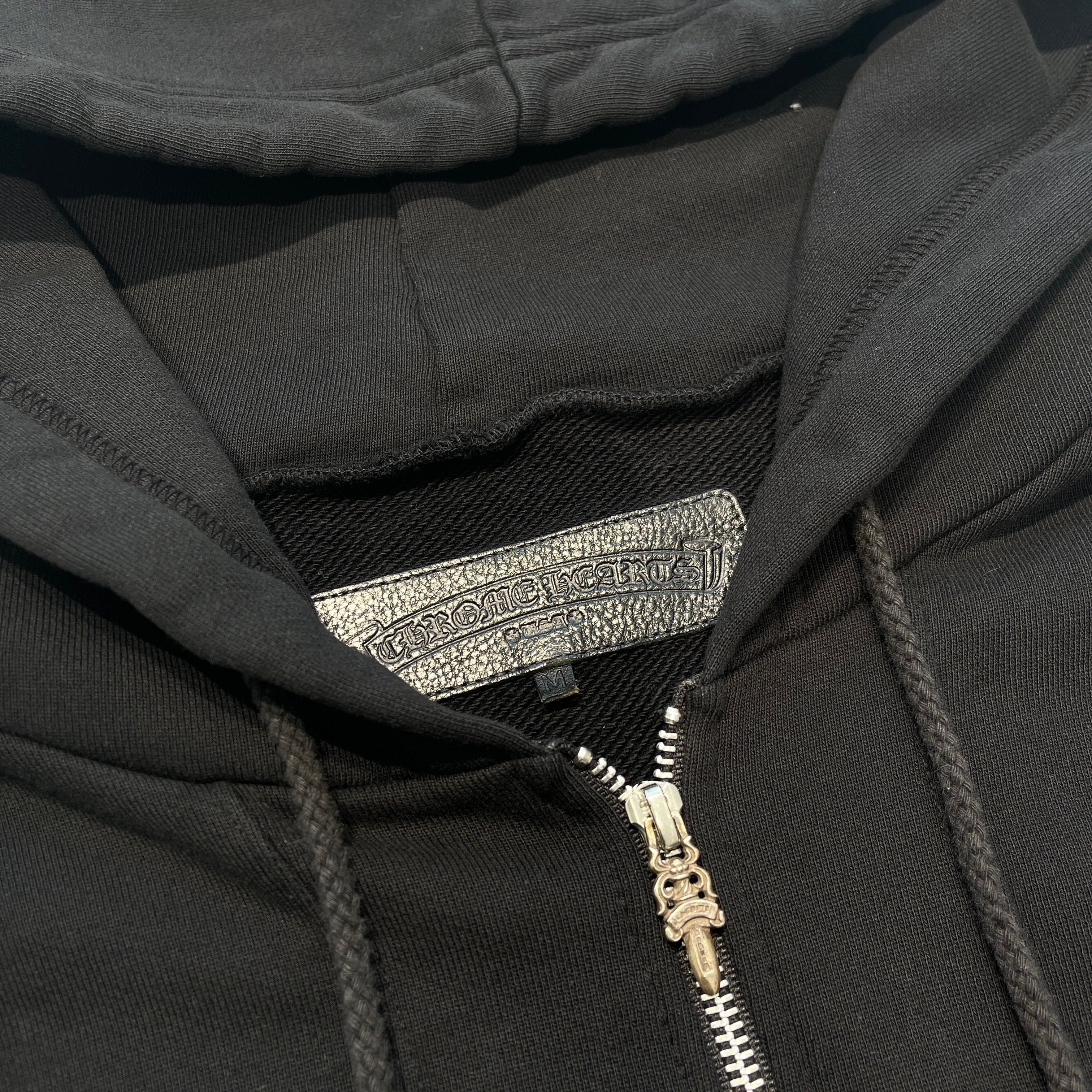 CHROME HEARTS 1 CH Plus Leather Cross Patch Zip Up Hoodie Size M クロムハーツ 1 CHプラス レザークロスパッチ ジップアップ フーディー サイズM