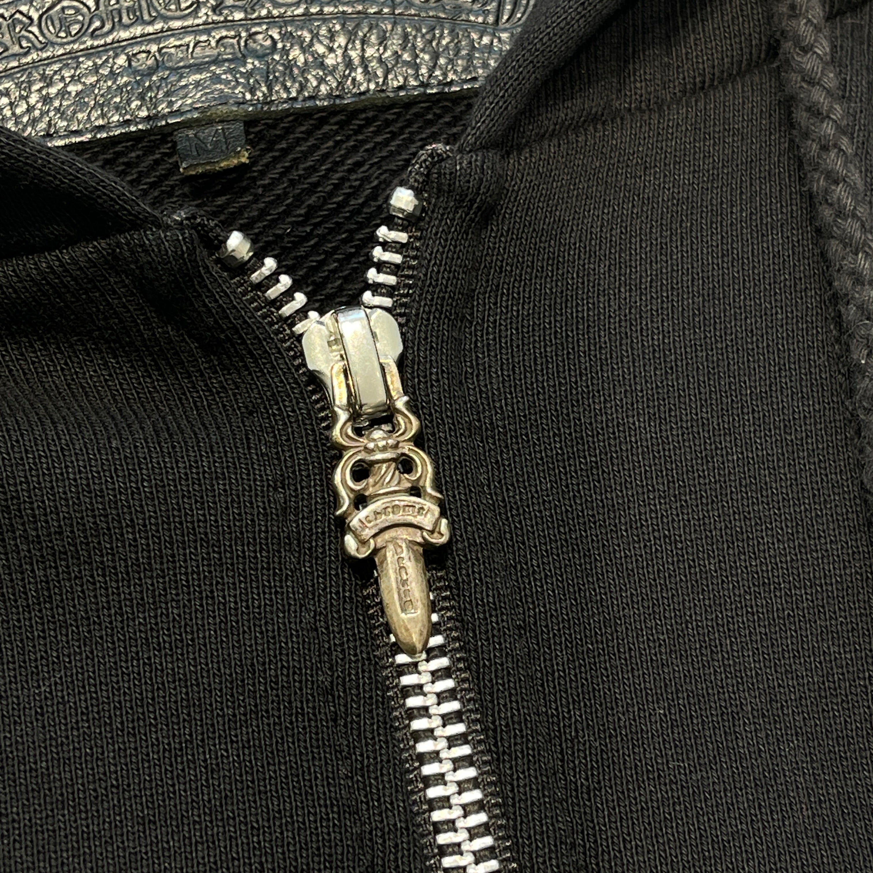CHROME HEARTS 1 CH Plus Leather Cross Patch Zip Up Hoodie Size M クロムハーツ 1 CHプラス レザークロスパッチ ジップアップ フーディー サイズM