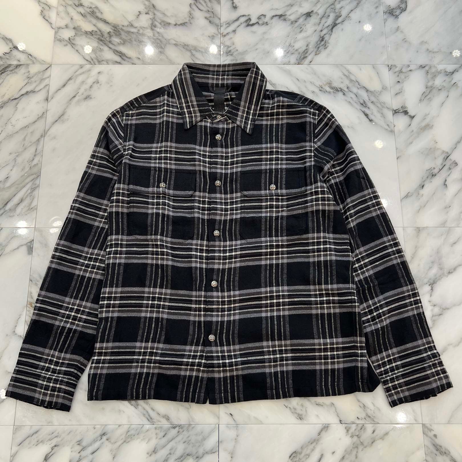 CHROME HEARTS Y NOT Cross Ball Button Check Shirt Size L クロムハーツ ワイノット クロスボールボタン チェックシャツ サイズL