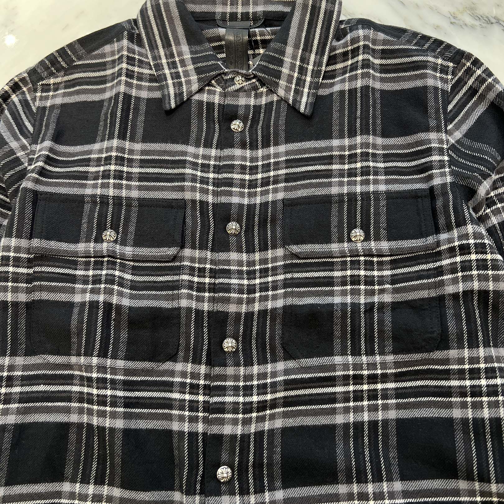 CHROME HEARTS Y NOT Cross Ball Button Check Shirt Size L クロムハーツ ワイノット クロスボールボタン チェックシャツ サイズL