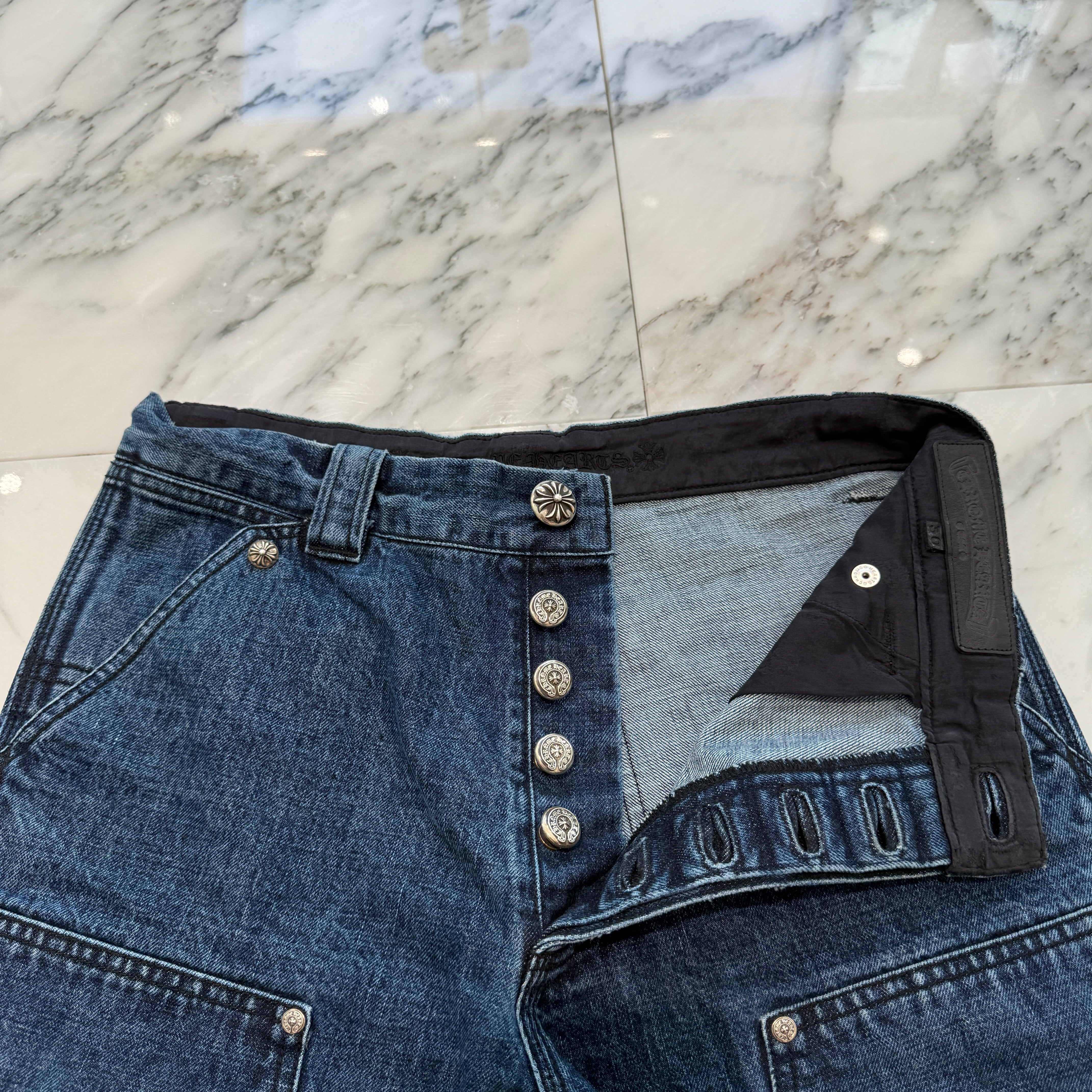 CHROME HEARTS Carpenter Cross Ball Button Denim Shorts Size 30 クロムハーツ カーペンター クロスボールボタン デニムショーツ サイズ30