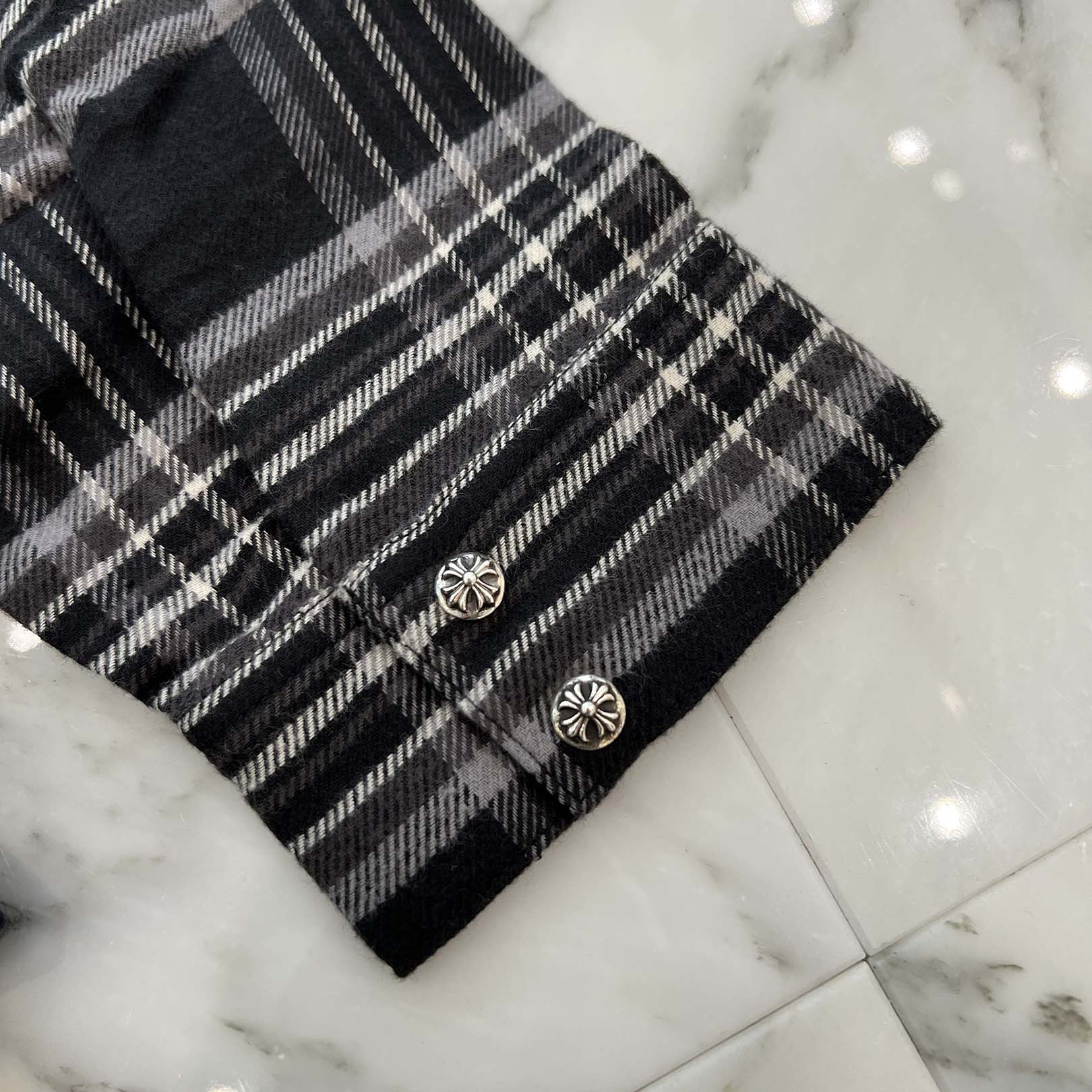 CHROME HEARTS Y NOT Cross Ball Button Check Shirt Size L クロムハーツ ワイノット クロスボールボタン チェックシャツ サイズL