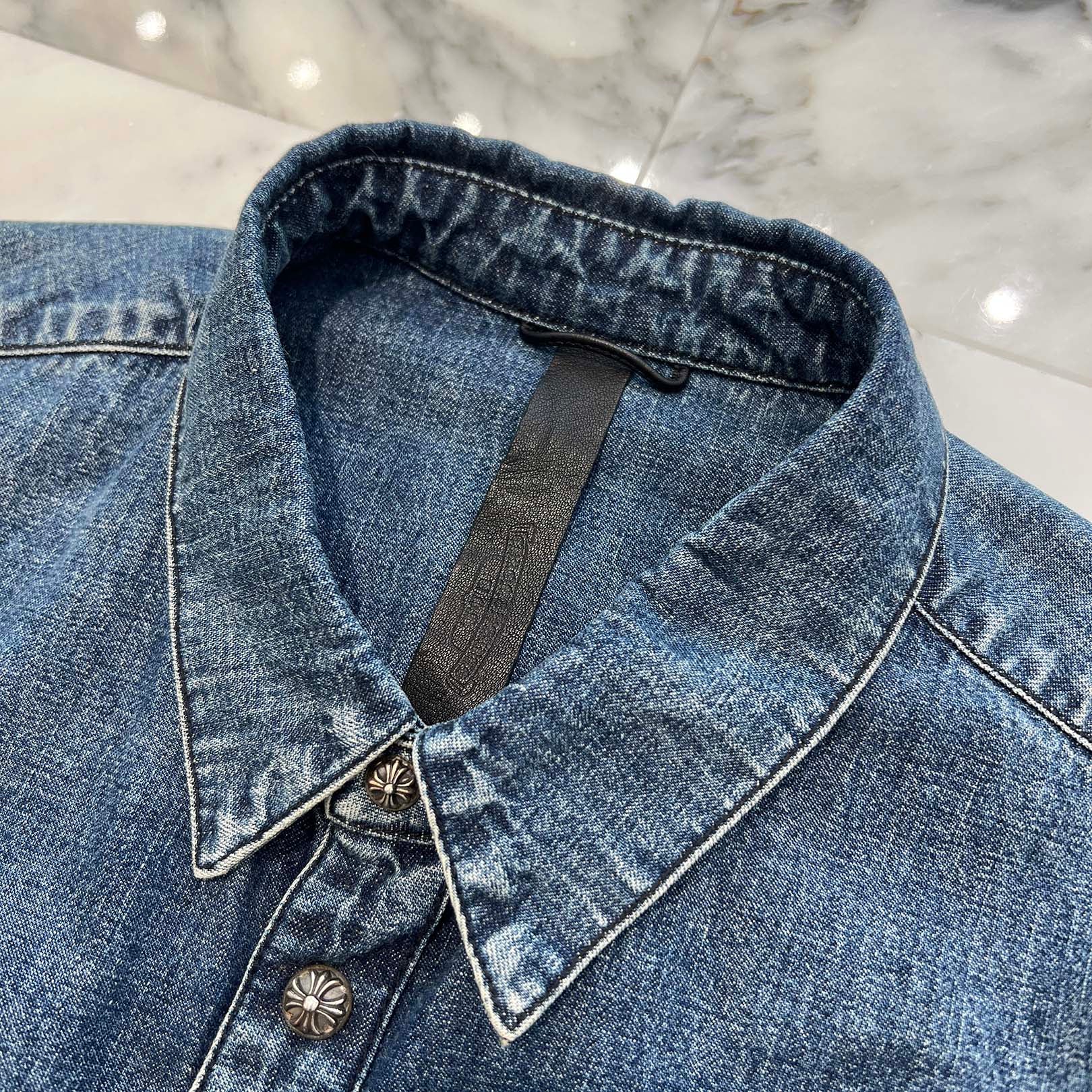 CHROME HEARTS Y NOT Cross Ball Button LAST BITE Denim Shirt Size XL クロムハーツ ワイノット クロスボールボタン ラストバイト デニムシャツ サイズXL
