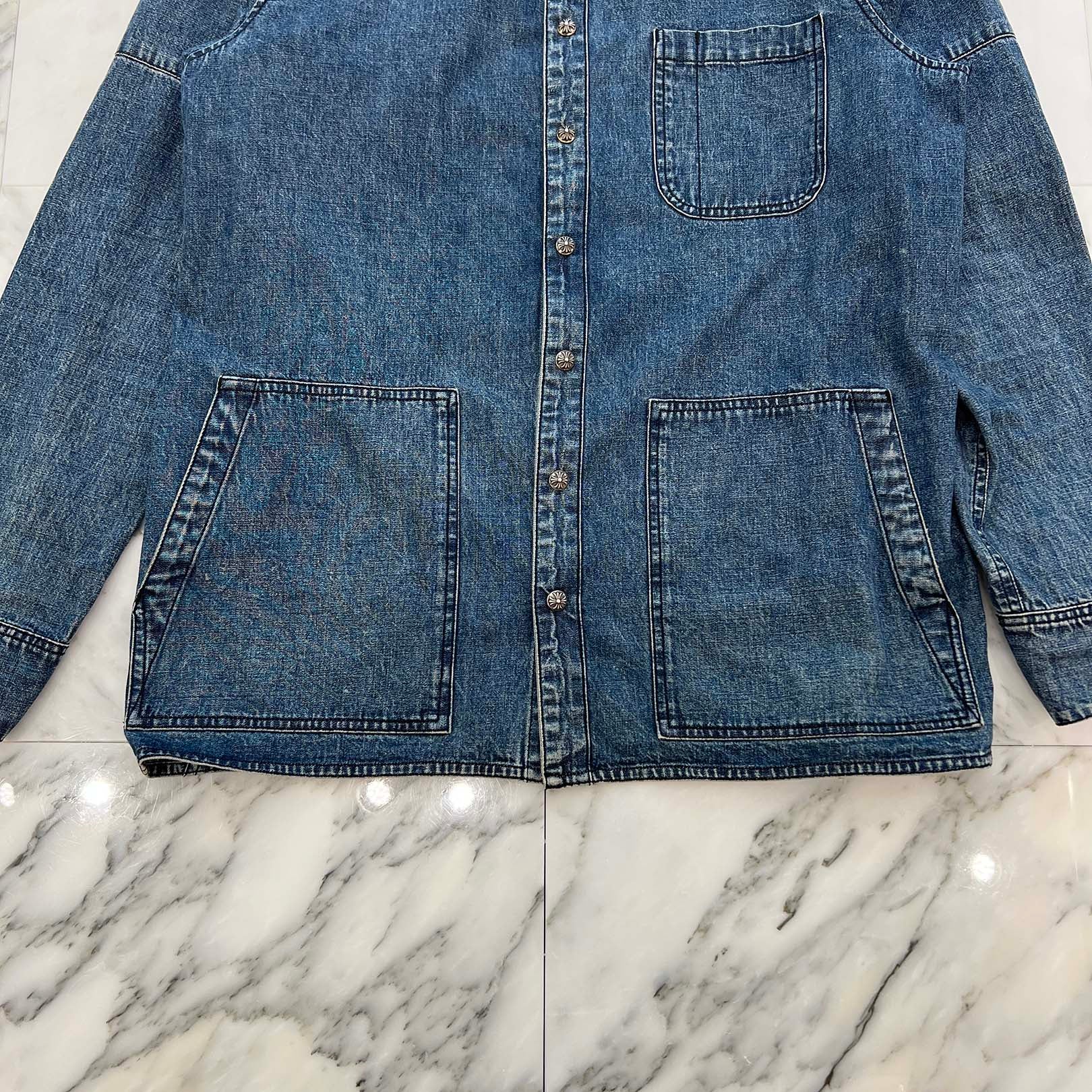 CHROME HEARTS Y NOT Cross Ball Button LAST BITE Denim Shirt Size XL クロムハーツ ワイノット クロスボールボタン ラストバイト デニムシャツ サイズXL