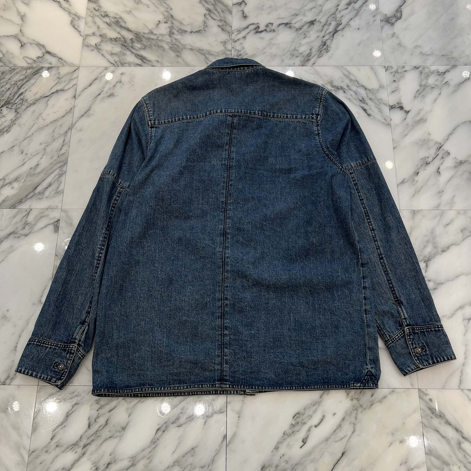 CHROME HEARTS Y NOT Cross Ball Button LAST BITE Denim Shirt Size XL クロムハーツ ワイノット クロスボールボタン ラストバイト デニムシャツ サイズXL