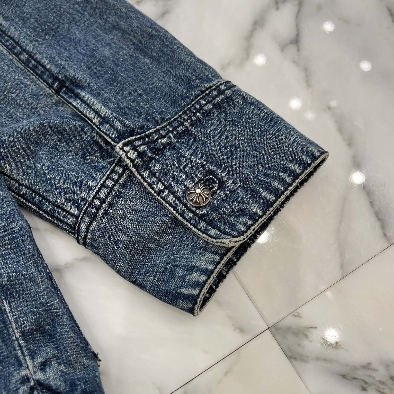 CHROME HEARTS Y NOT Cross Ball Button LAST BITE Denim Shirt Size XL クロムハーツ ワイノット クロスボールボタン ラストバイト デニムシャツ サイズXL