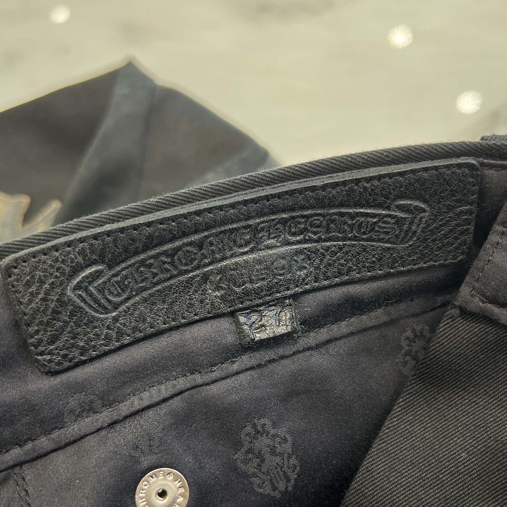 CHROME HEARTS Cemetery Cross Camo Leather Patch Cotton Chino Pants Size 27 クロムハーツ セメタリー クロス カモレザー パッチ コットン チノパンツ ブラック サイズ27