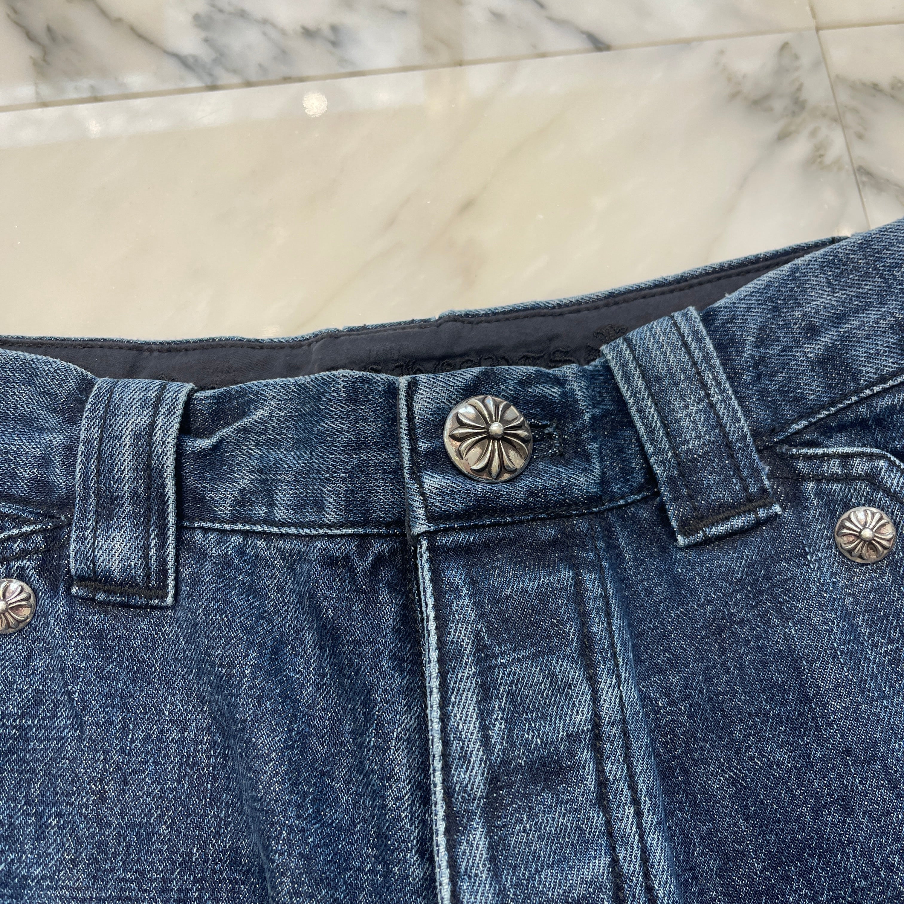 CHROME HEARTS Carpenter Cross Ball Button Denim Shorts Size 27 クロムハーツ カーペンター クロスボールボタン デニムショーツ サイズ27