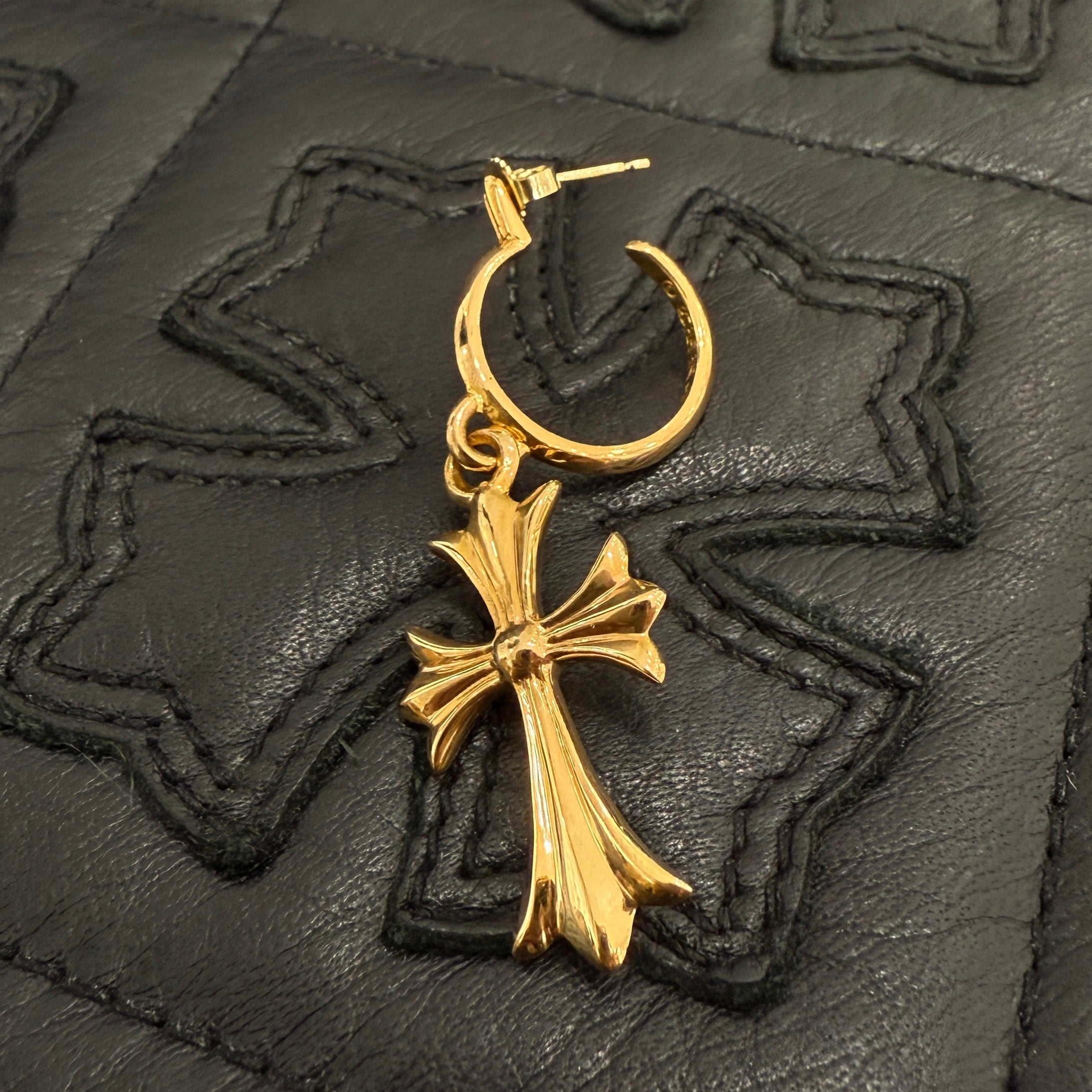 CHROME HEARTS 22K TINY CH Cross Hoop Earrings クロムハーツ