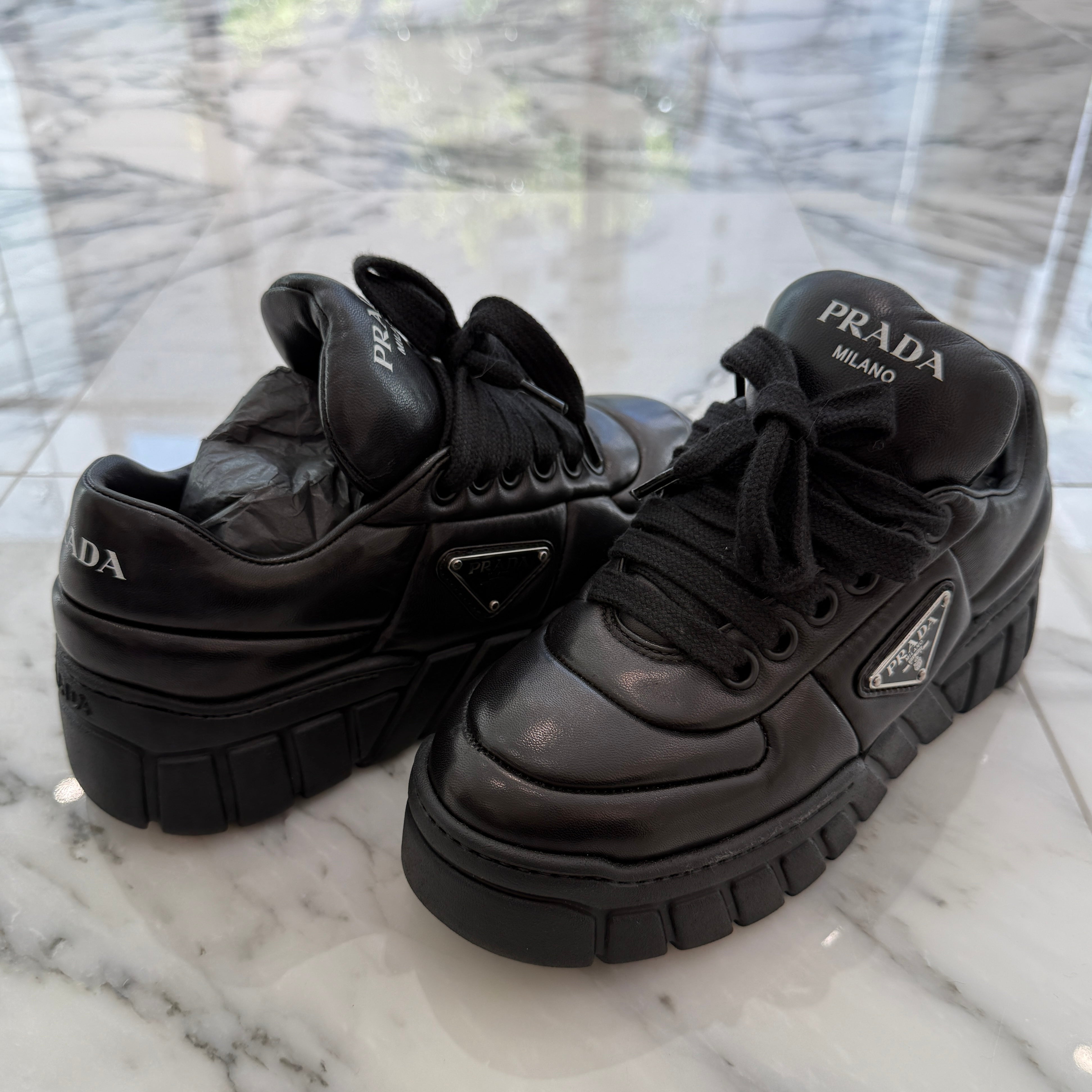 PRADA 2024SS Padded Nappa Leather Lace Up sneakers 1E136N PRADA 2024SS Padded Nappa Leather Lace Up sneakers 1E136N