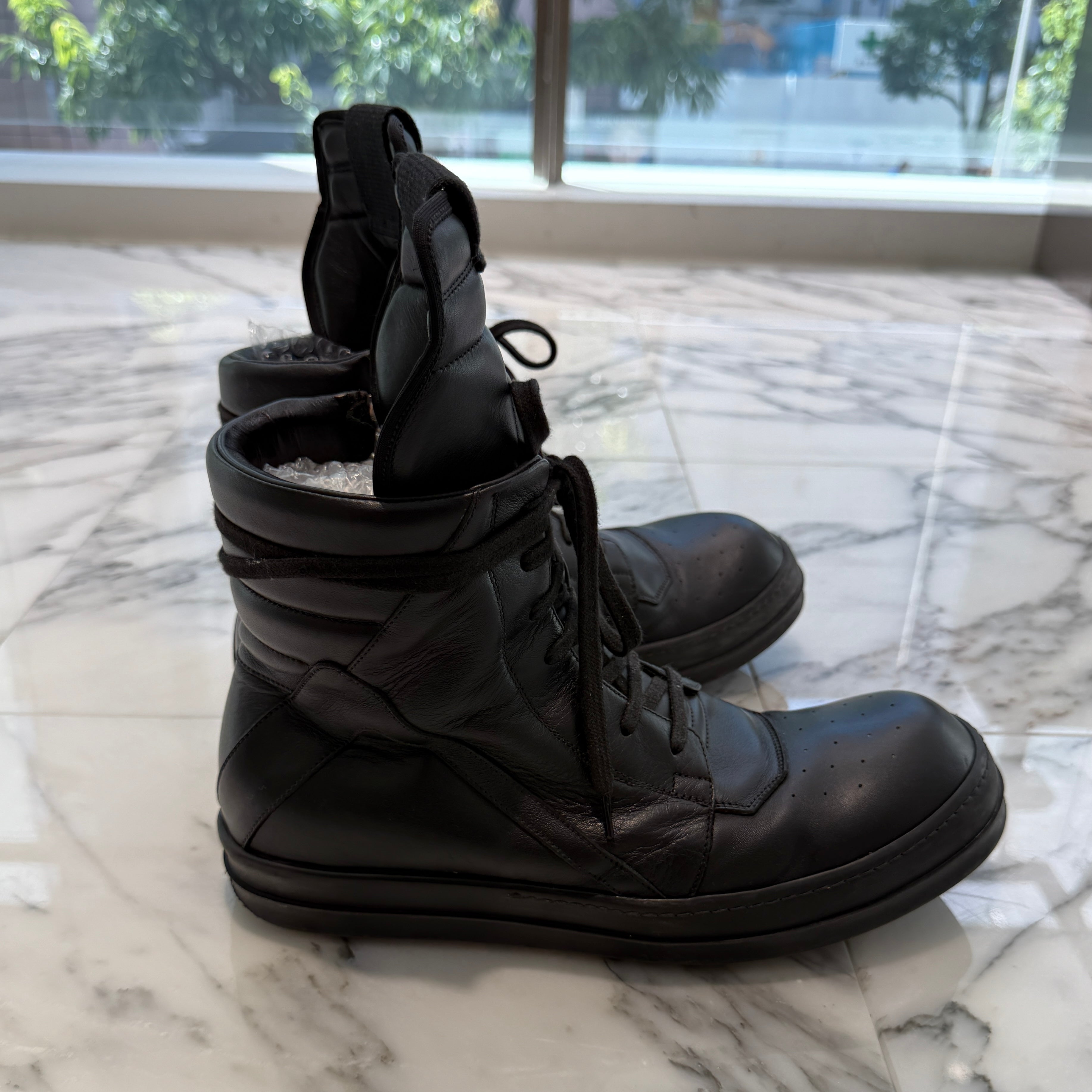 Rick Owens Geobasket High Top Leather Sneakers RU14F2894