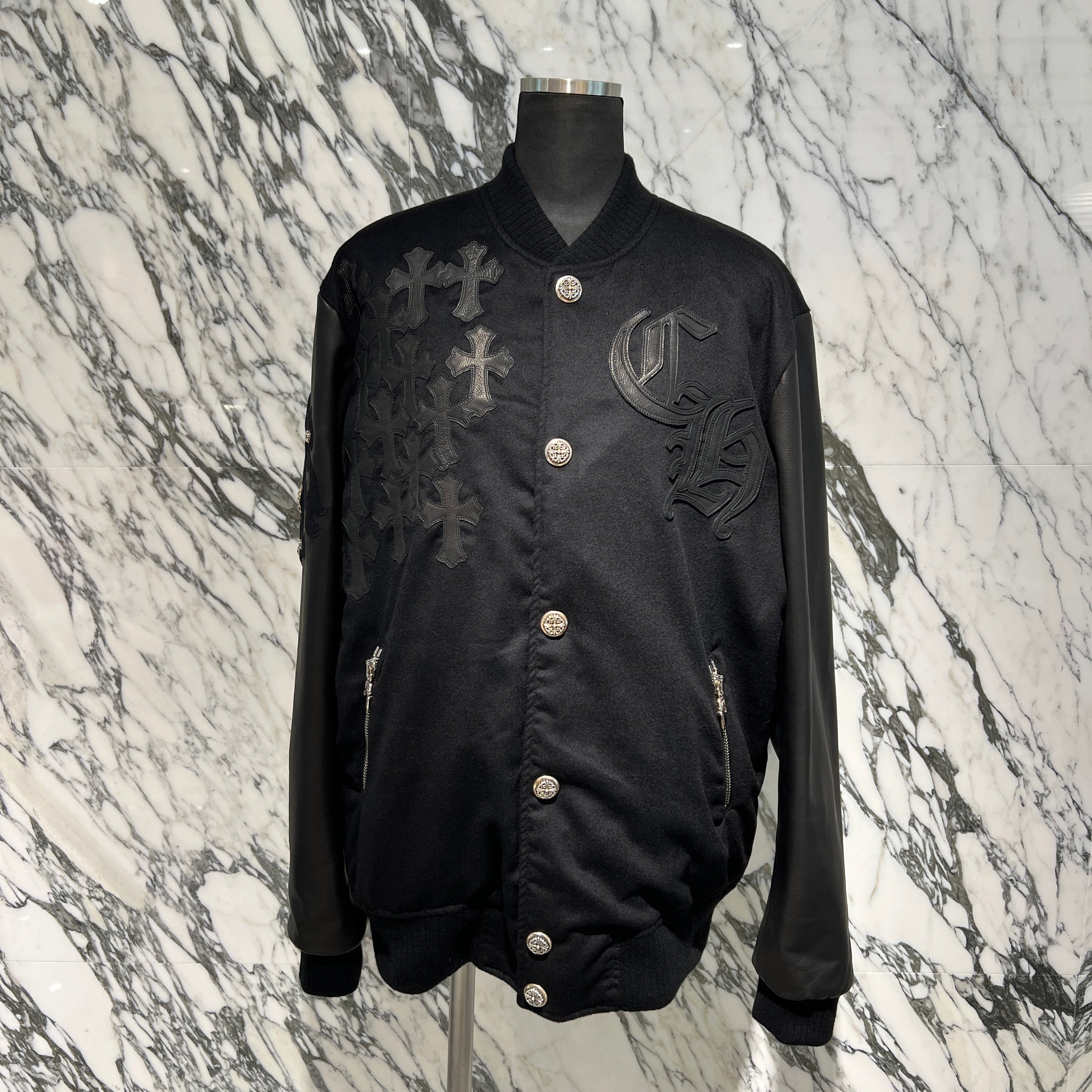 CHROME HEARTS LETTERMAN Cemetery Cross Patch Blouson Jacket Size L クロムハーツ レターマン セメタリークロスパッチ ブルゾンジャケット サイズL