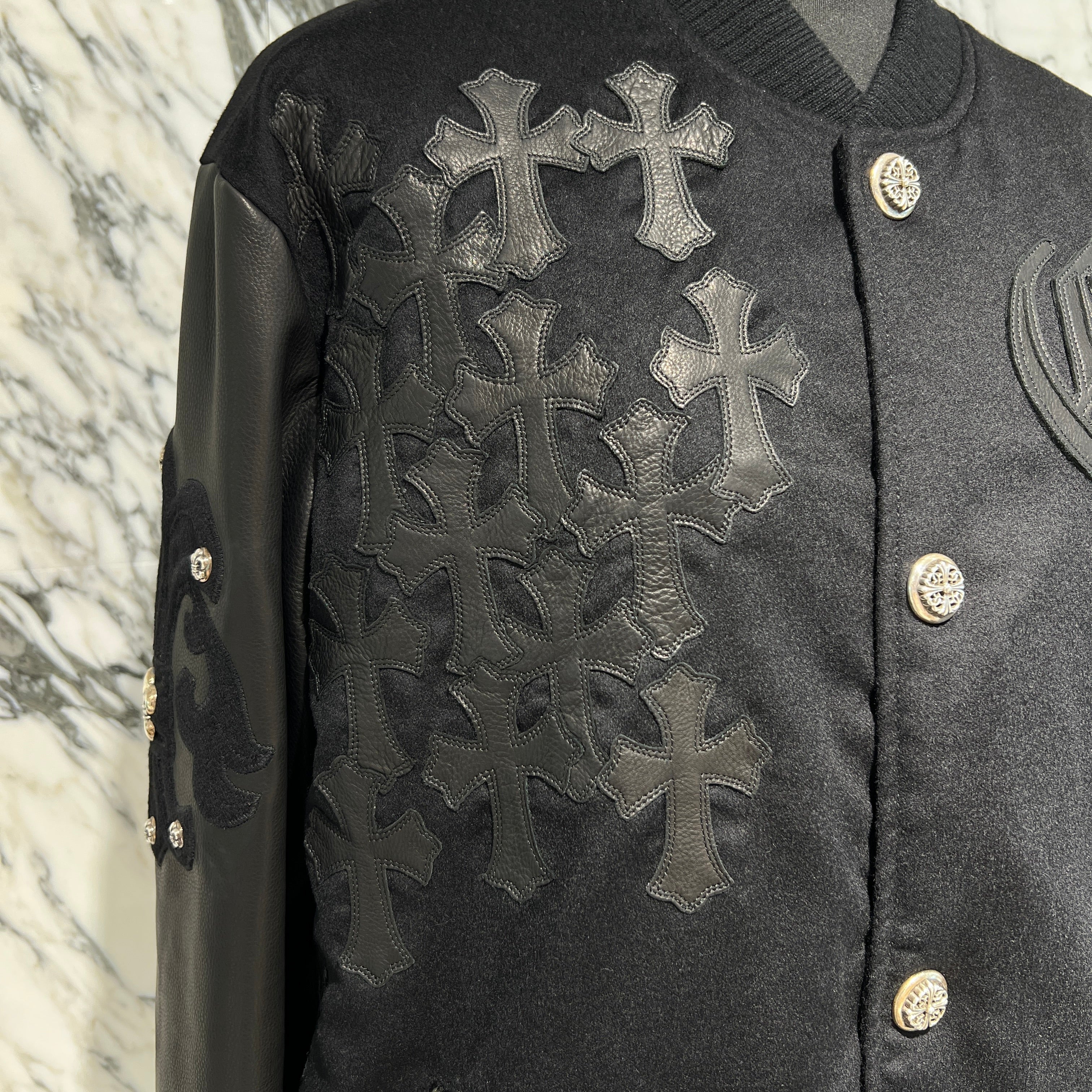 CHROME HEARTS LETTERMAN Cemetery Cross Patch Blouson Jacket Size L クロムハーツ レターマン セメタリークロスパッチ ブルゾンジャケット サイズL