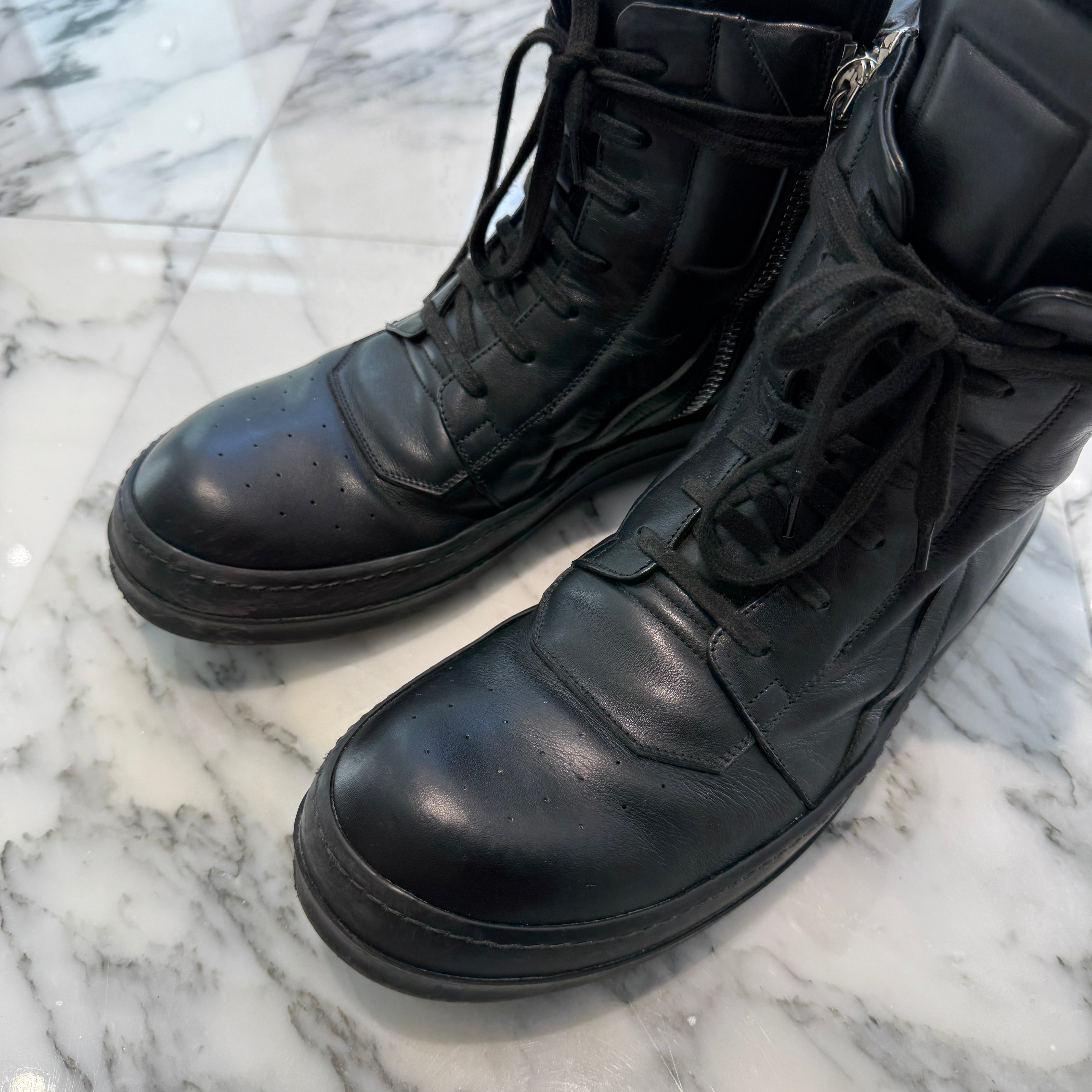 Rick Owens Geobasket High Top Leather Sneakers RU14F2894 Size 44