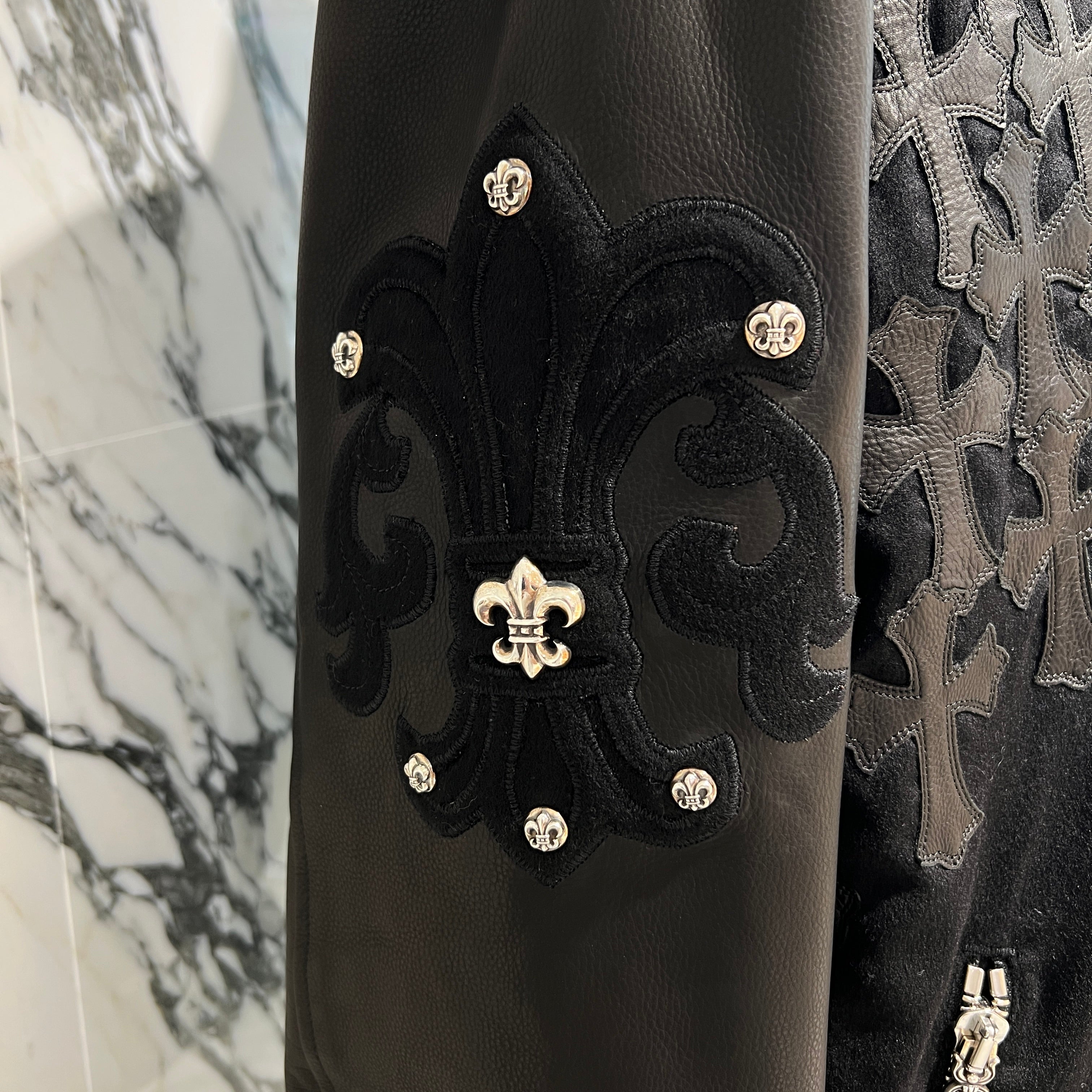 CHROME HEARTS LETTERMAN Cemetery Cross Patch Blouson Jacket Size L クロムハーツ レターマン セメタリークロスパッチ ブルゾンジャケット サイズL