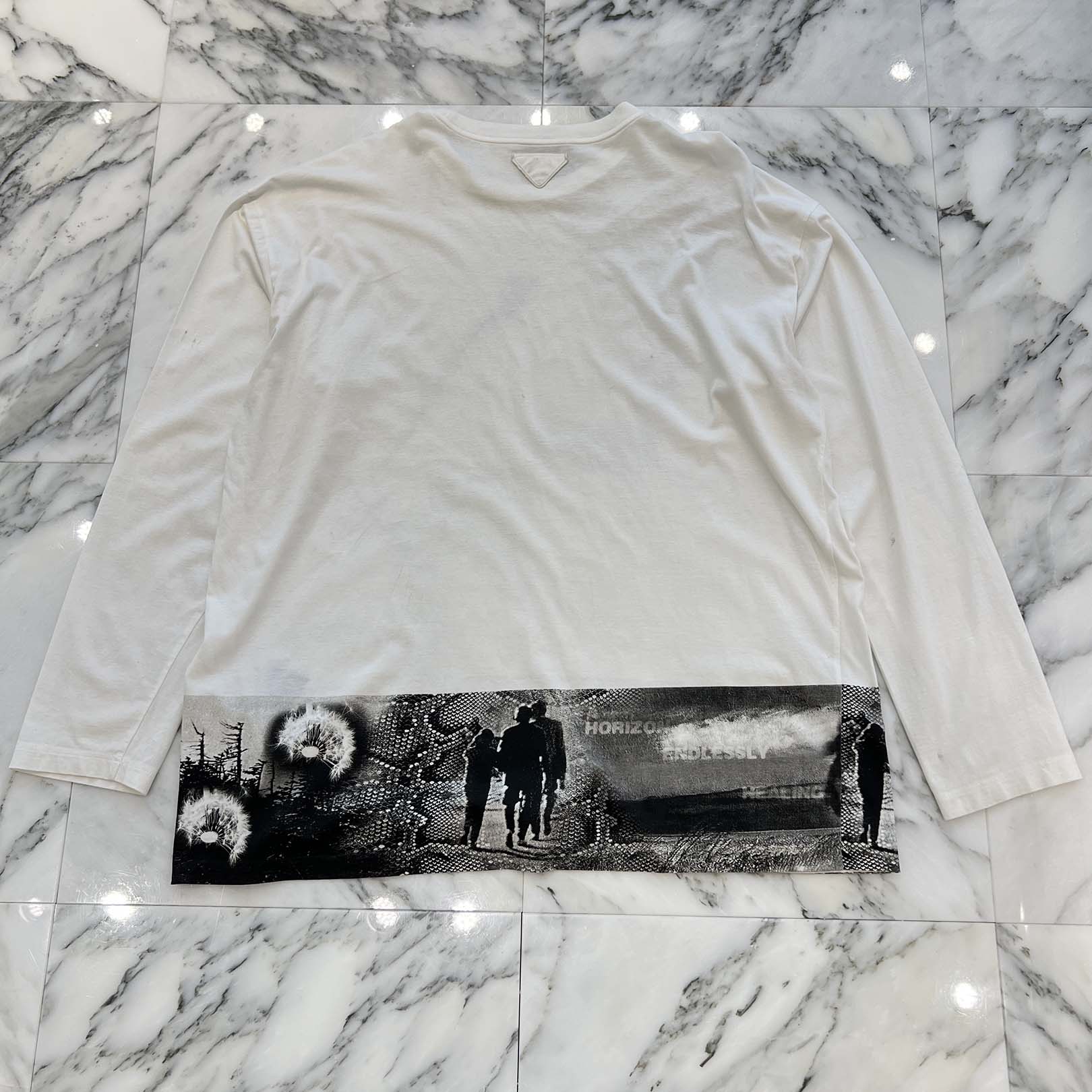 PRADA 2022AW Transfer Print Triangle Patch Long Sleeve Tee UJL44A Size XS プラダ 転写プリントトライアングルワッペンロングスリーブTシャツ サイズXS