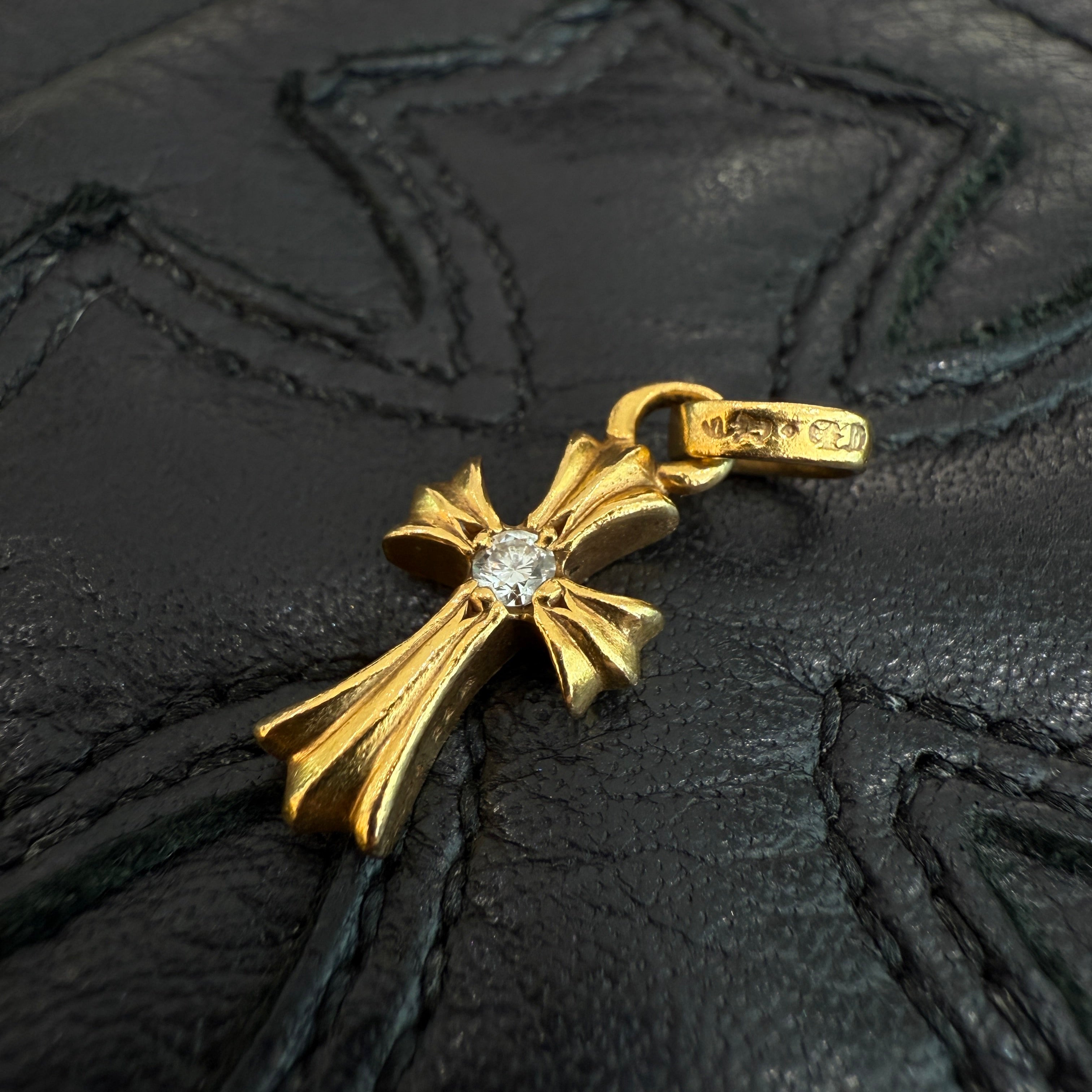 CHROME HEARTS 22K Baby Fat Cross 1 Diamond Pendant Top クロムハーツ 22K ベイビーファット クロス 両面1ダイヤモンド ペンダントトップ